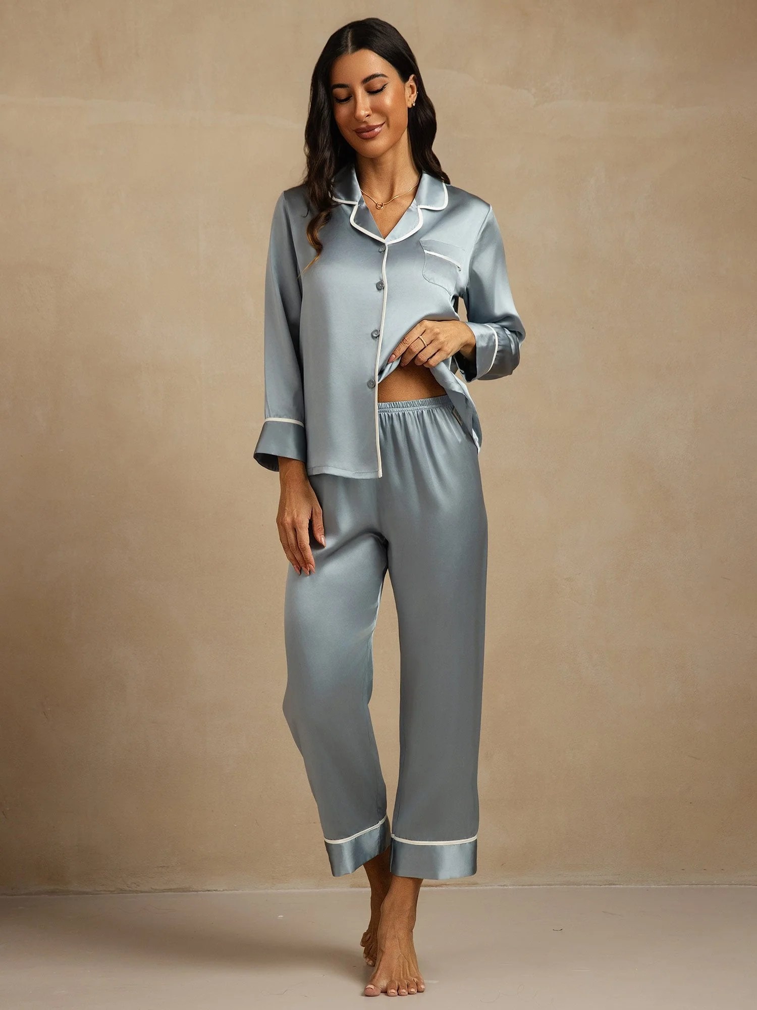 100% Mulberry Silk Classic Pajama Set - Image 10