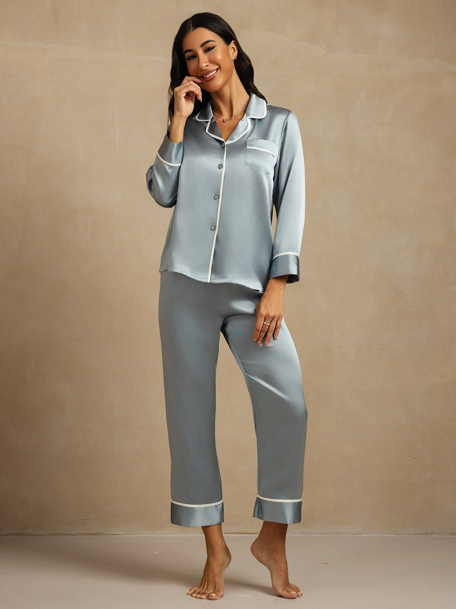 100% Mulberry Silk Classic Pajama Set - Image 15