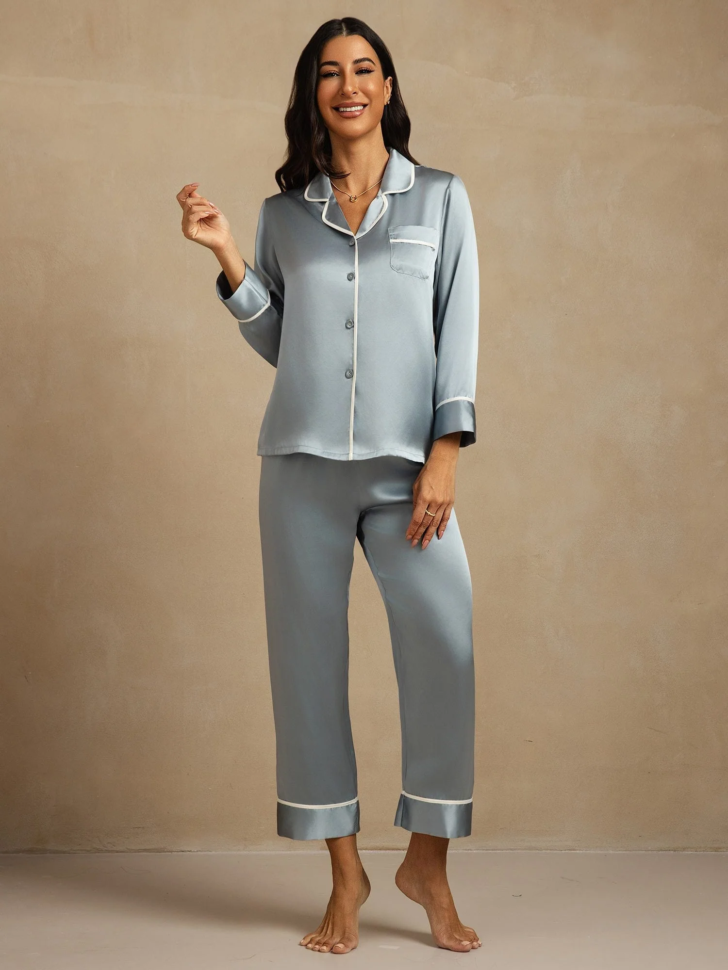 100% Mulberry Silk Classic Pajama Set - Image 16
