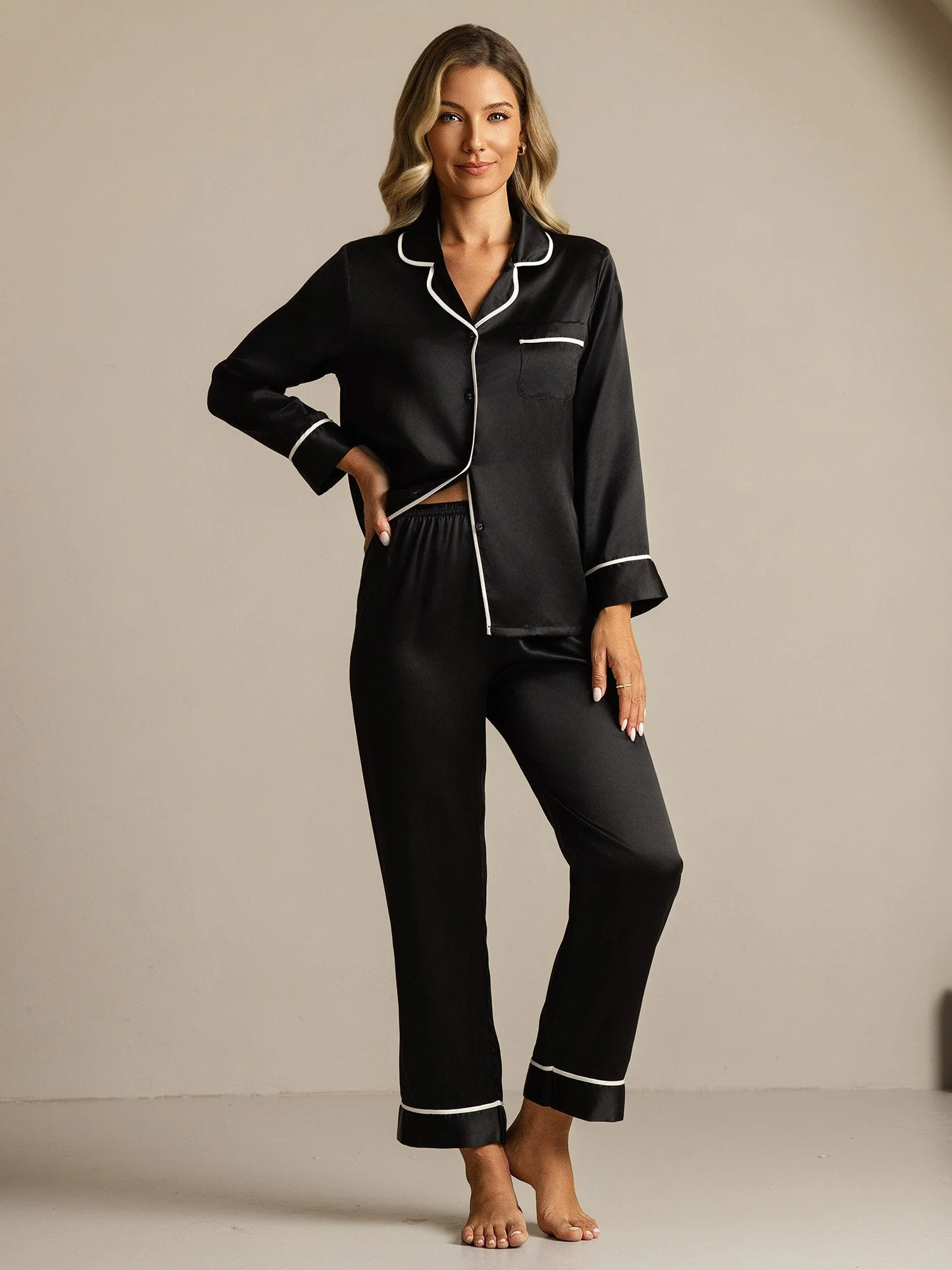 100% Mulberry Silk Classic Pajama Set - Image 32
