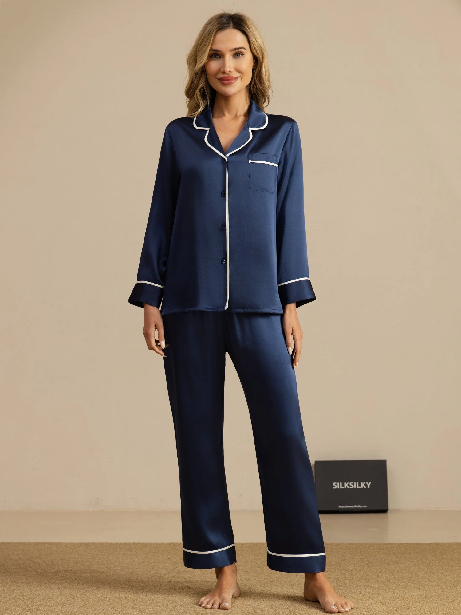 100% Mulberry Silk Classic Pajama Set - Image 35