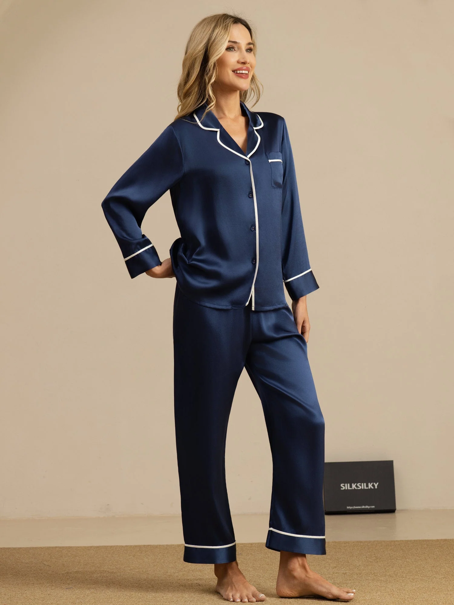 100% Mulberry Silk Classic Pajama Set - Image 41