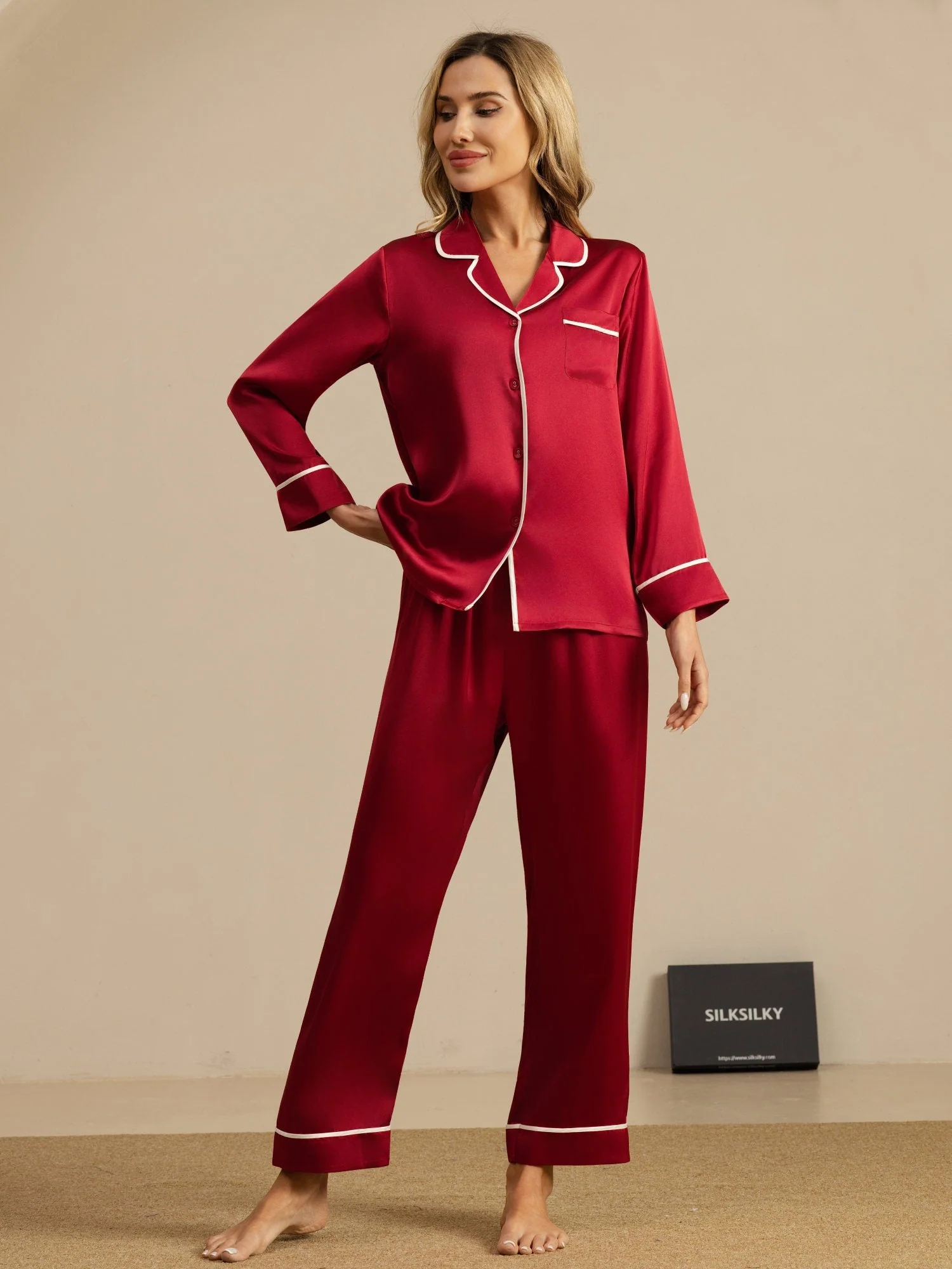 100% Mulberry Silk Classic Pajama Set - Image 42