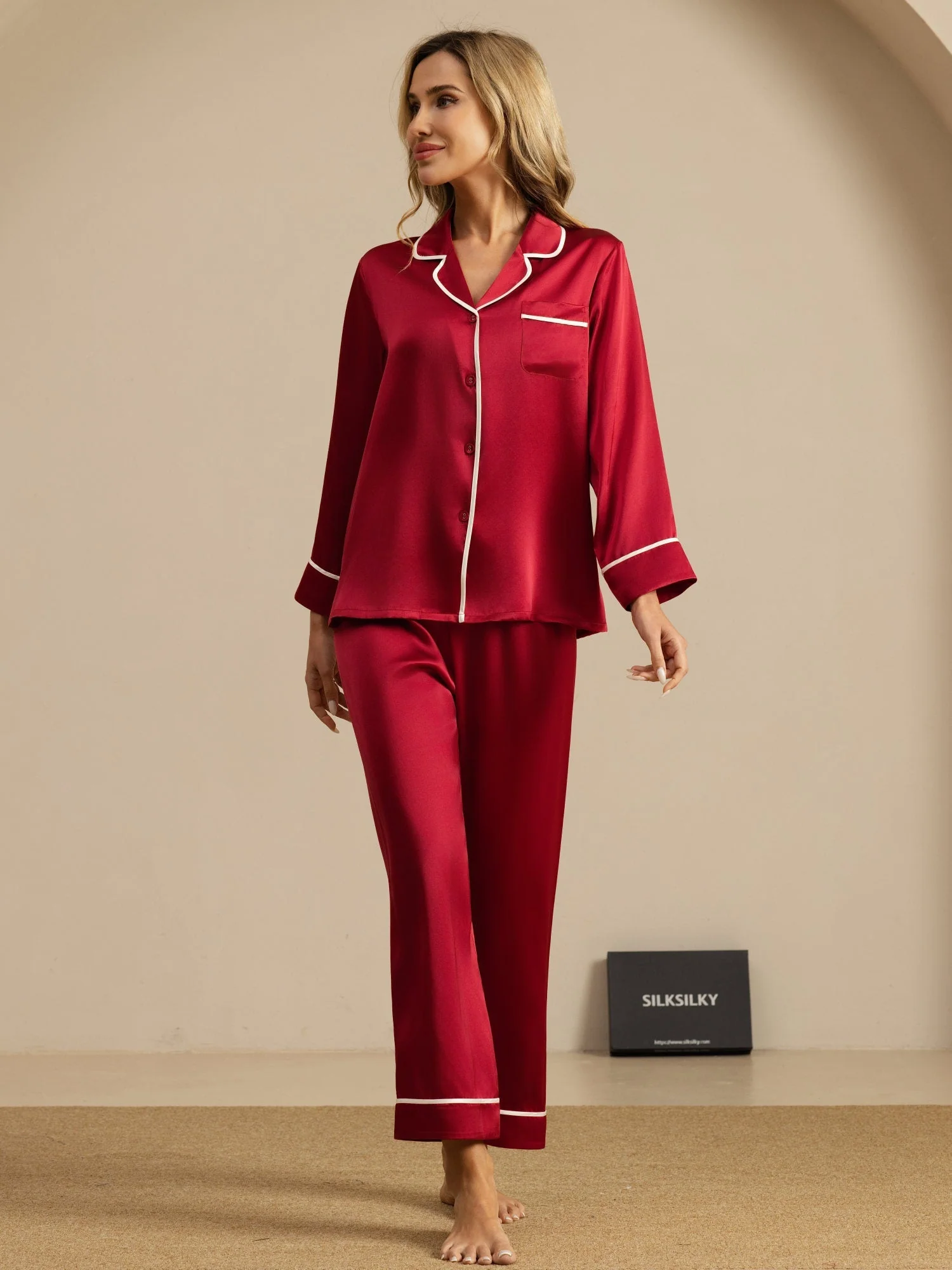 100% Mulberry Silk Classic Pajama Set - Image 44
