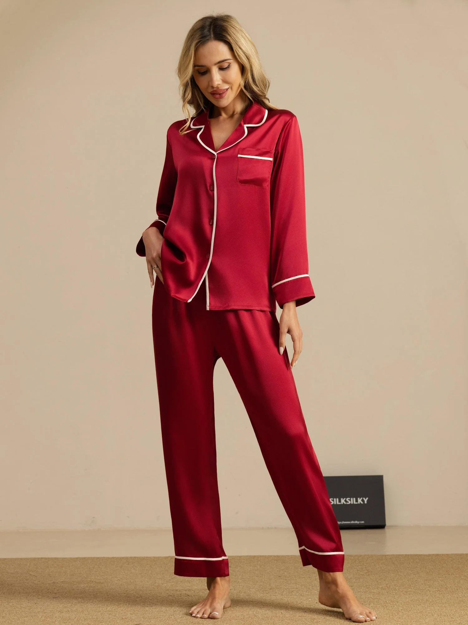 100% Mulberry Silk Classic Pajama Set - Image 47