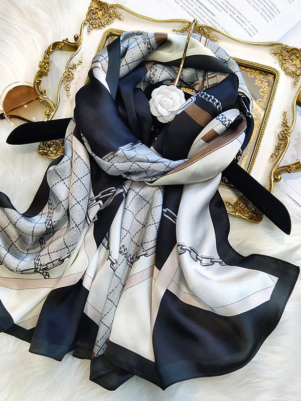 100% Mulberry Silk Printed Rectangular Long Shawl Scarf 170x53cm - Image 15