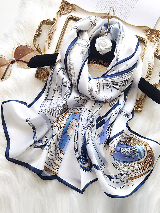 100% Mulberry Silk Printed Rectangular Long Shawl Scarf 170x53cm - Image 21