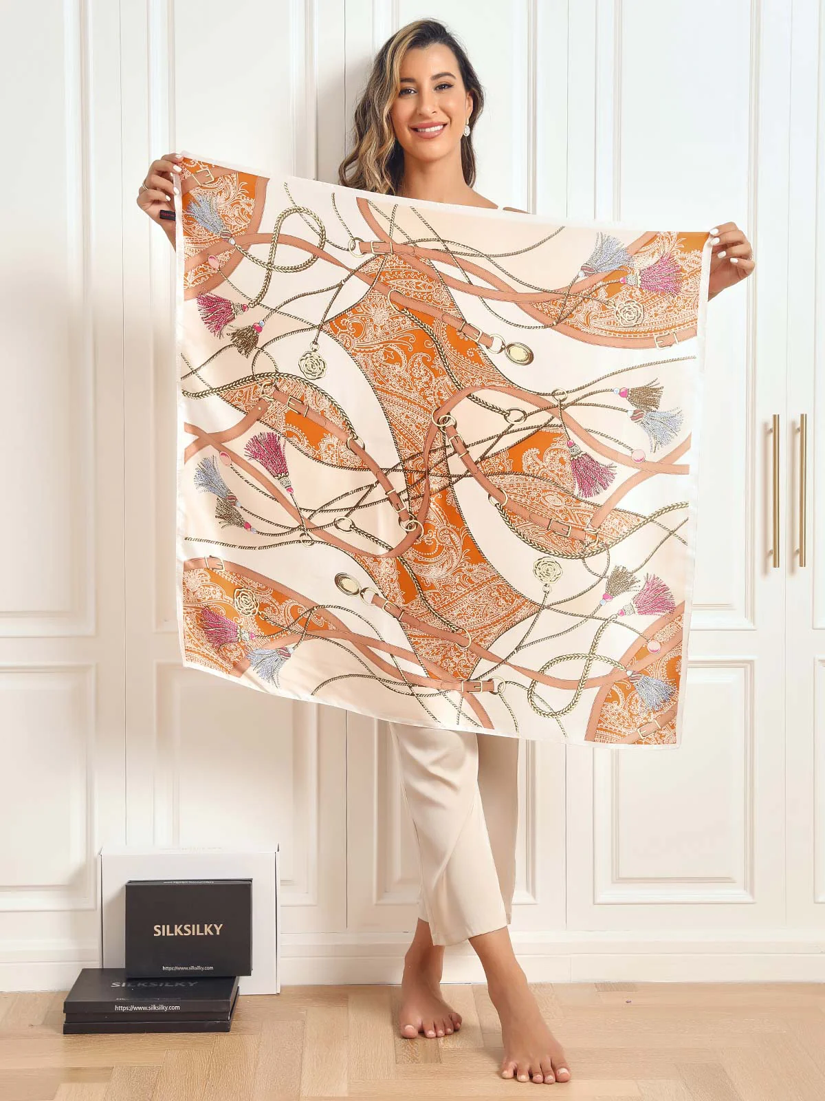 100% Mulberry Silk Printed Square Shawl Scarf 88*88cm - Image 28