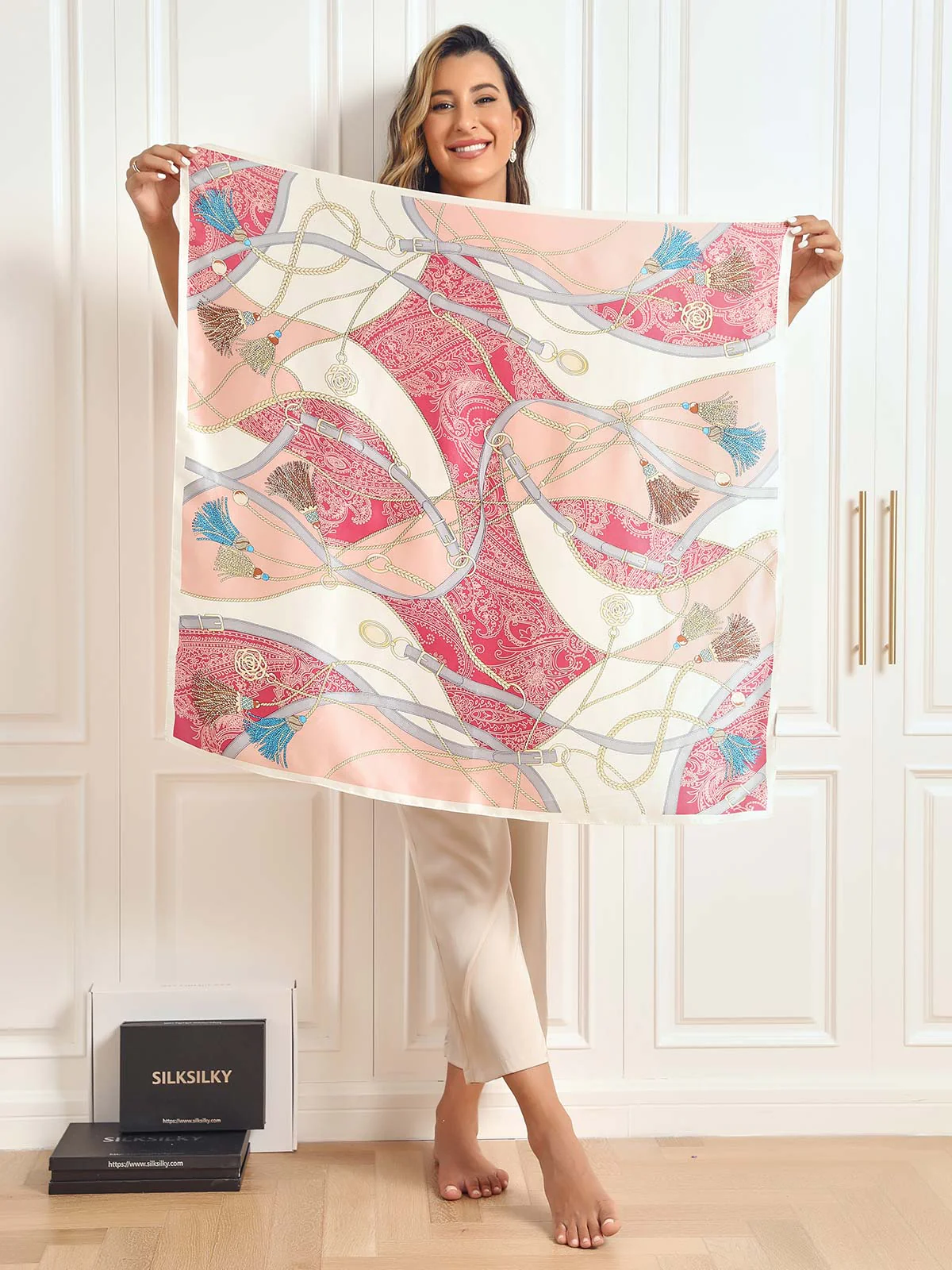100% Mulberry Silk Printed Square Shawl Scarf 88*88cm - Image 37