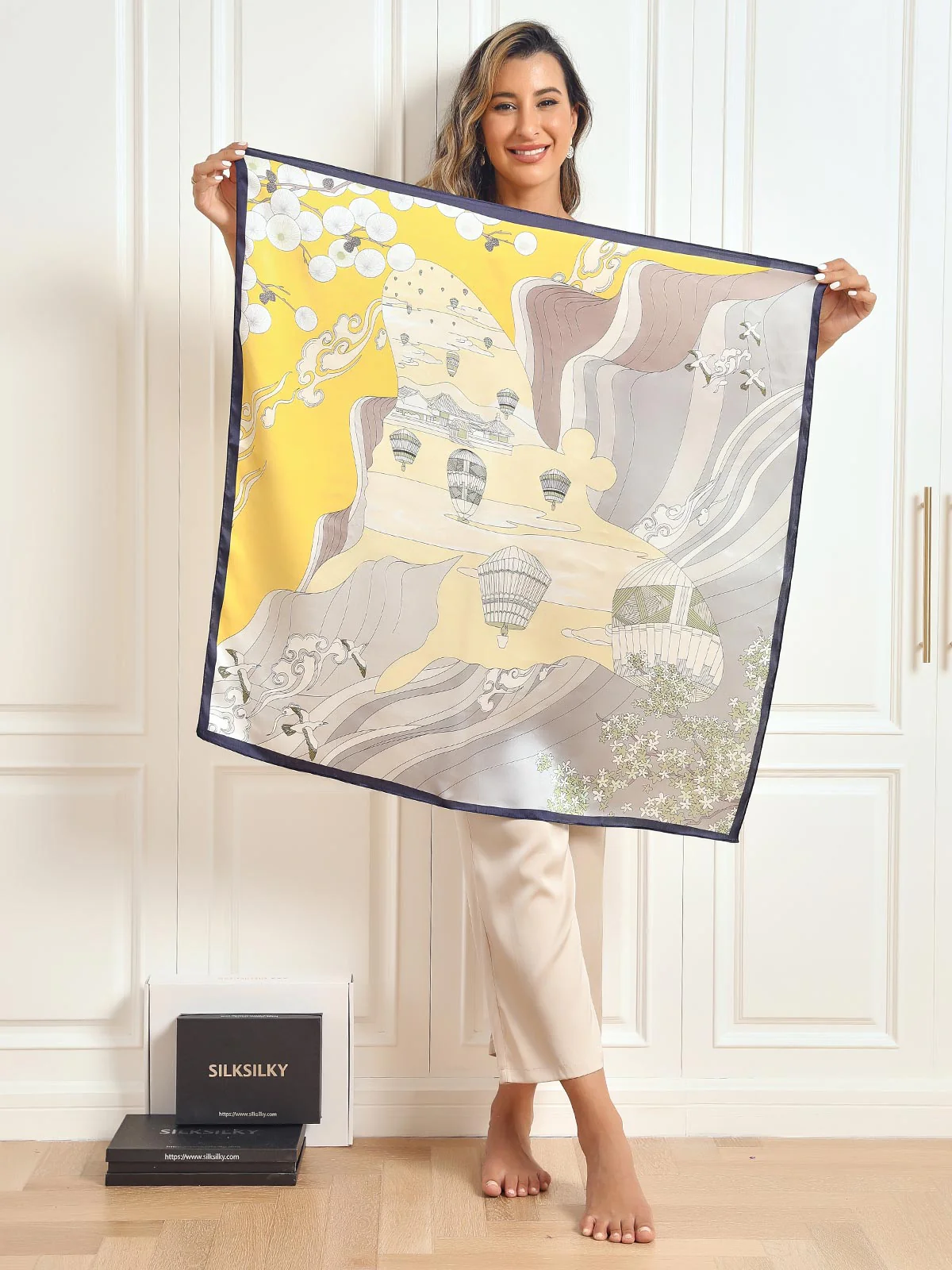 100% Mulberry Silk Printed Square Shawl Scarf 88*88cm - Image 54
