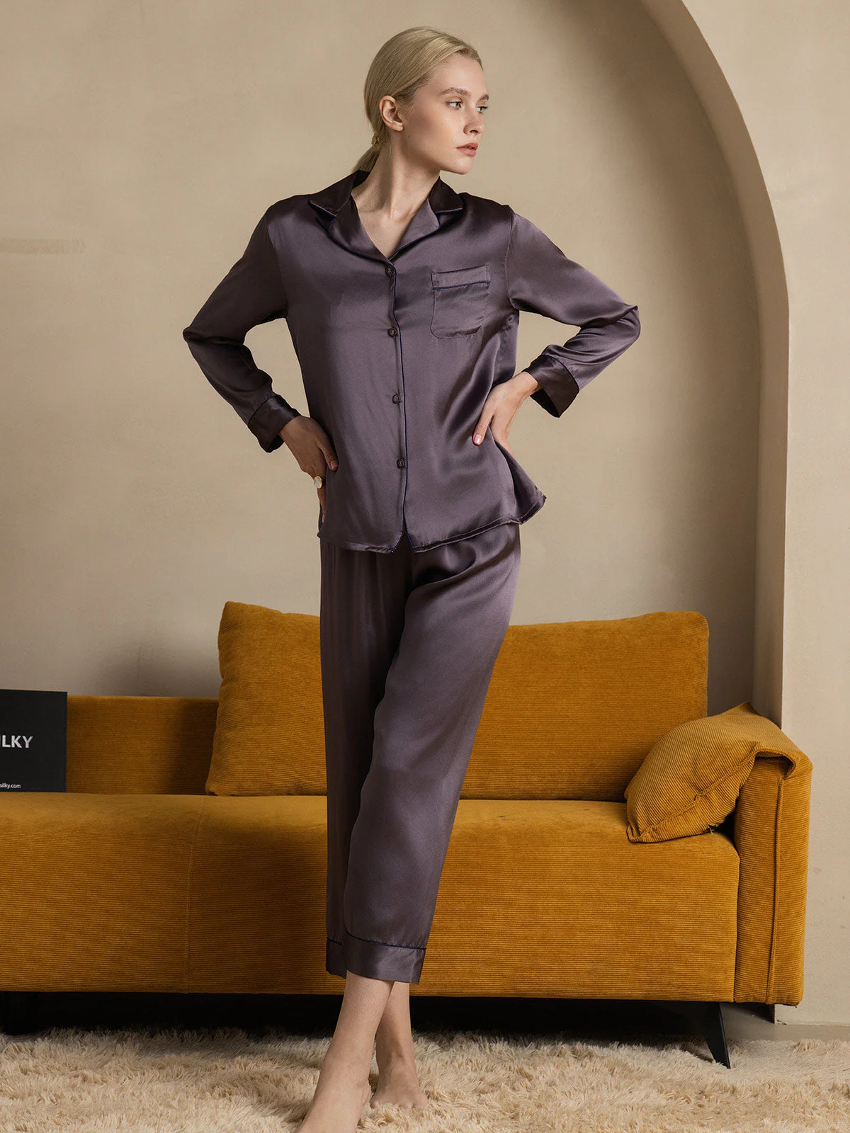 Pure Silk Long Sleeve Button Up Women's Pyjamas Set - Image 27