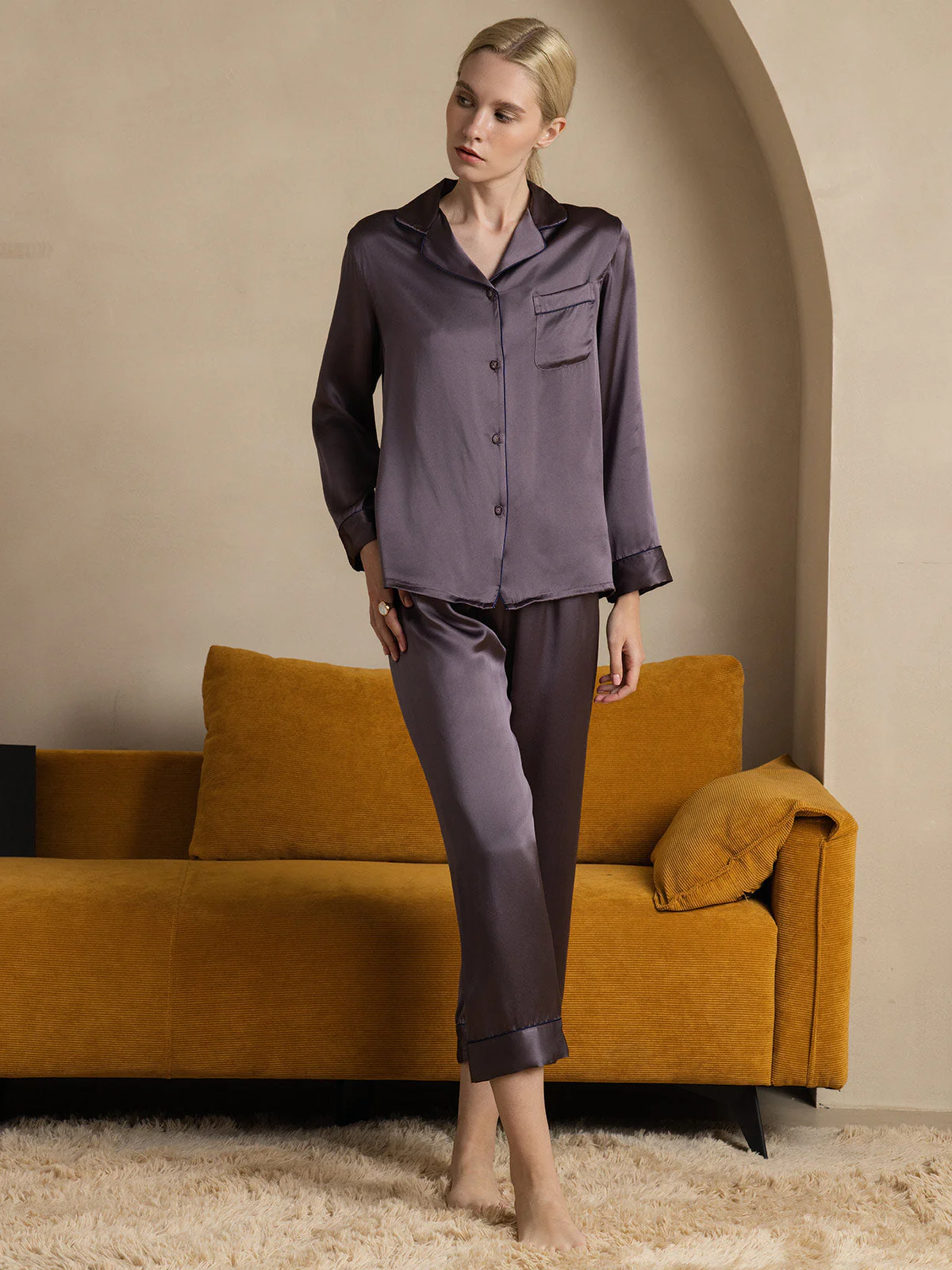 Pure Silk Long Sleeve Button Up Women's Pyjamas Set - Image 32