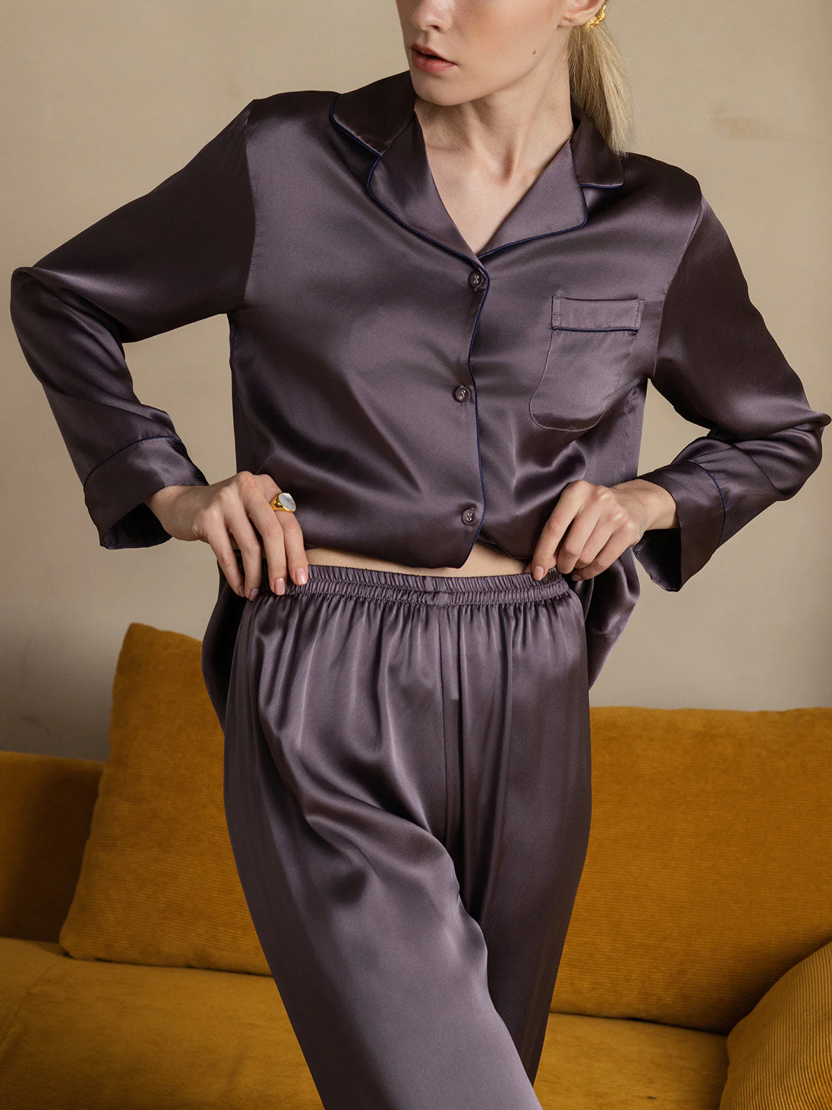 Pure Silk Long Sleeve Button Up Women's Pyjamas Set - Image 34
