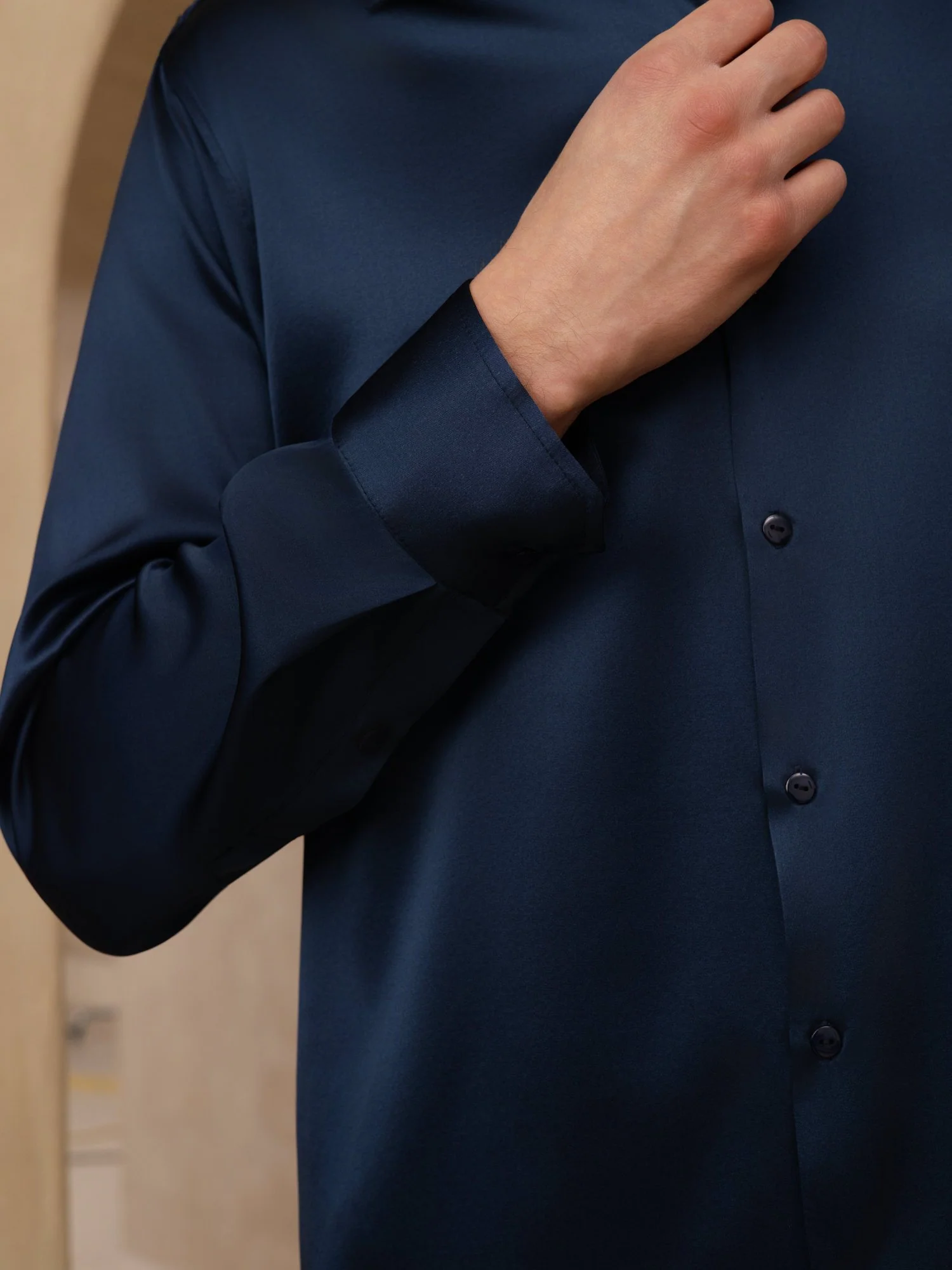 19Momme Silk Men's Long Sleeve Lapel Collar Classic Business Shirt - Image 14
