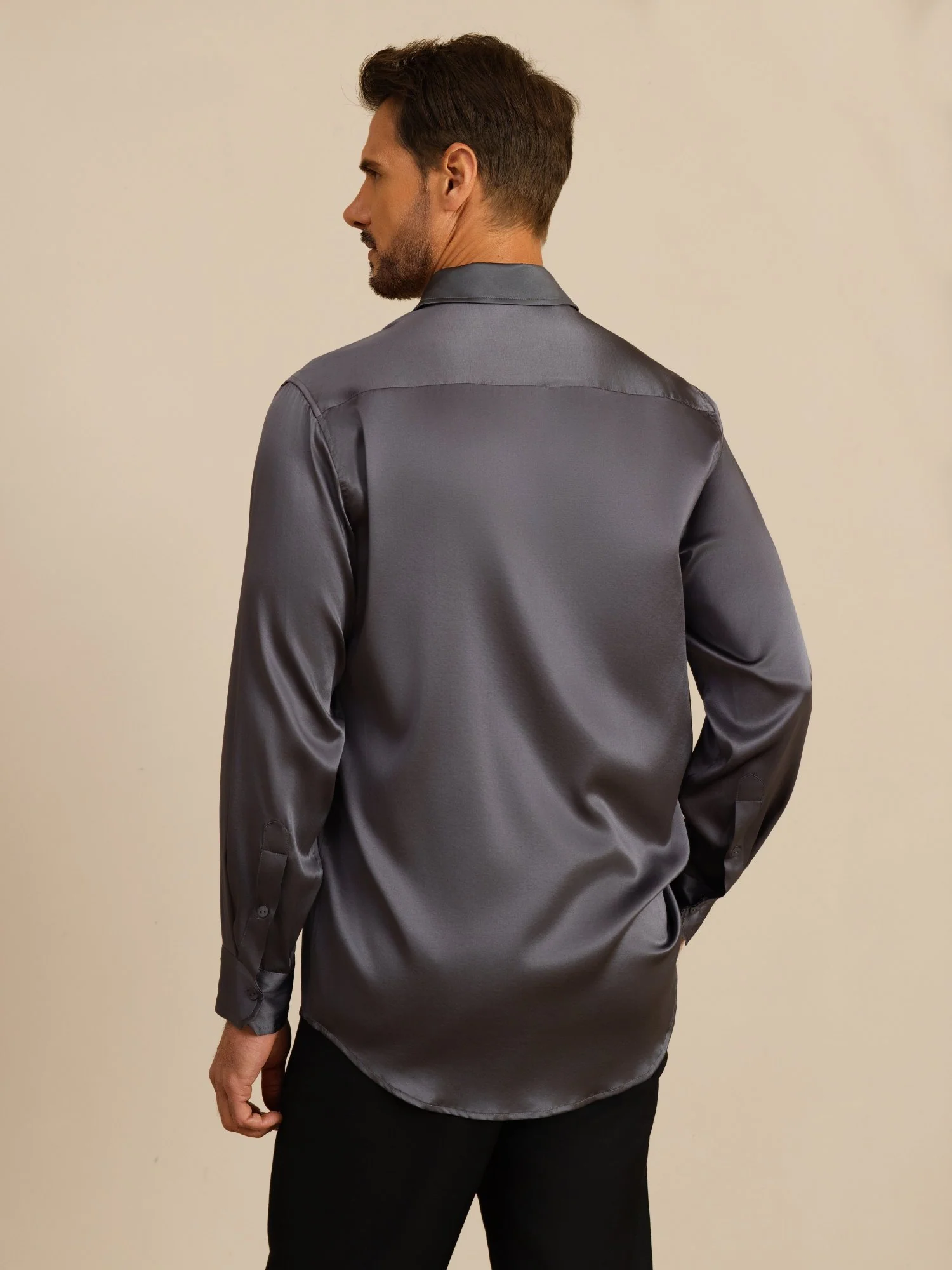 19Momme Silk Men's Long Sleeve Lapel Collar Classic Business Shirt - Image 18