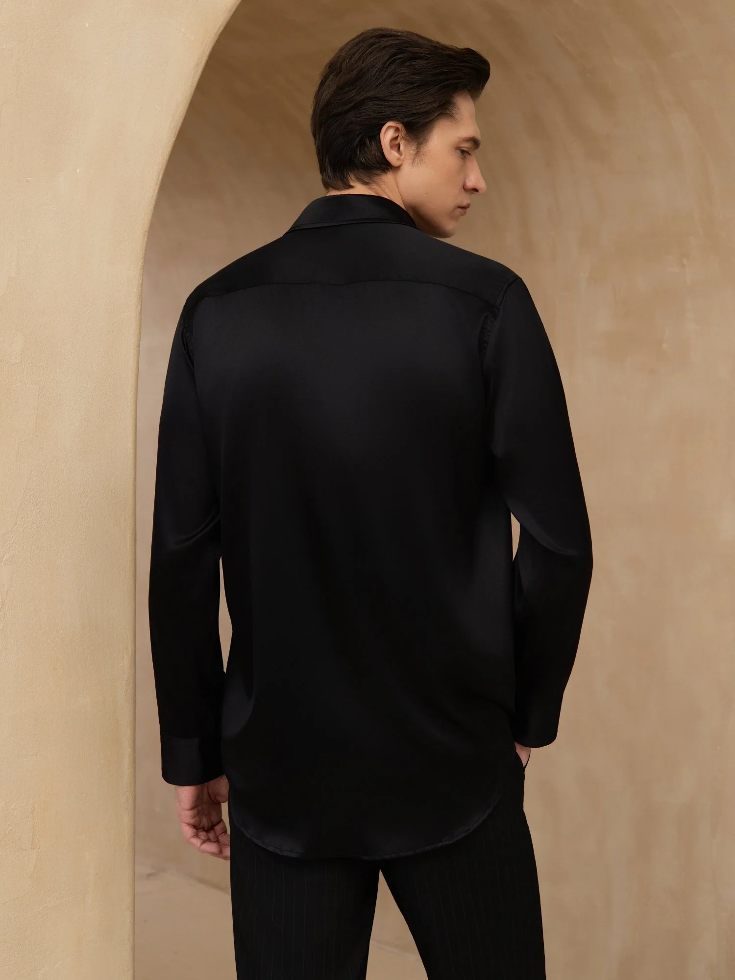 19Momme Silk Men's Long Sleeve Lapel Collar Classic Business Shirt - Image 26