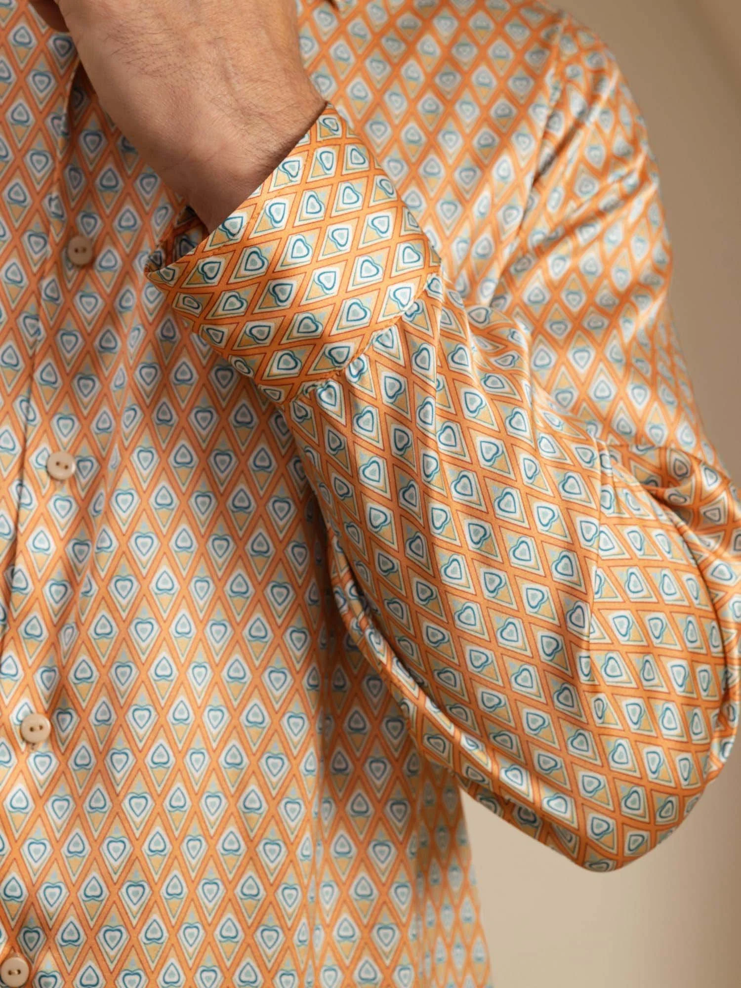 19Momme Silk Men's Long Sleeve Lapel Collar Floral Print Shirt - Image 7