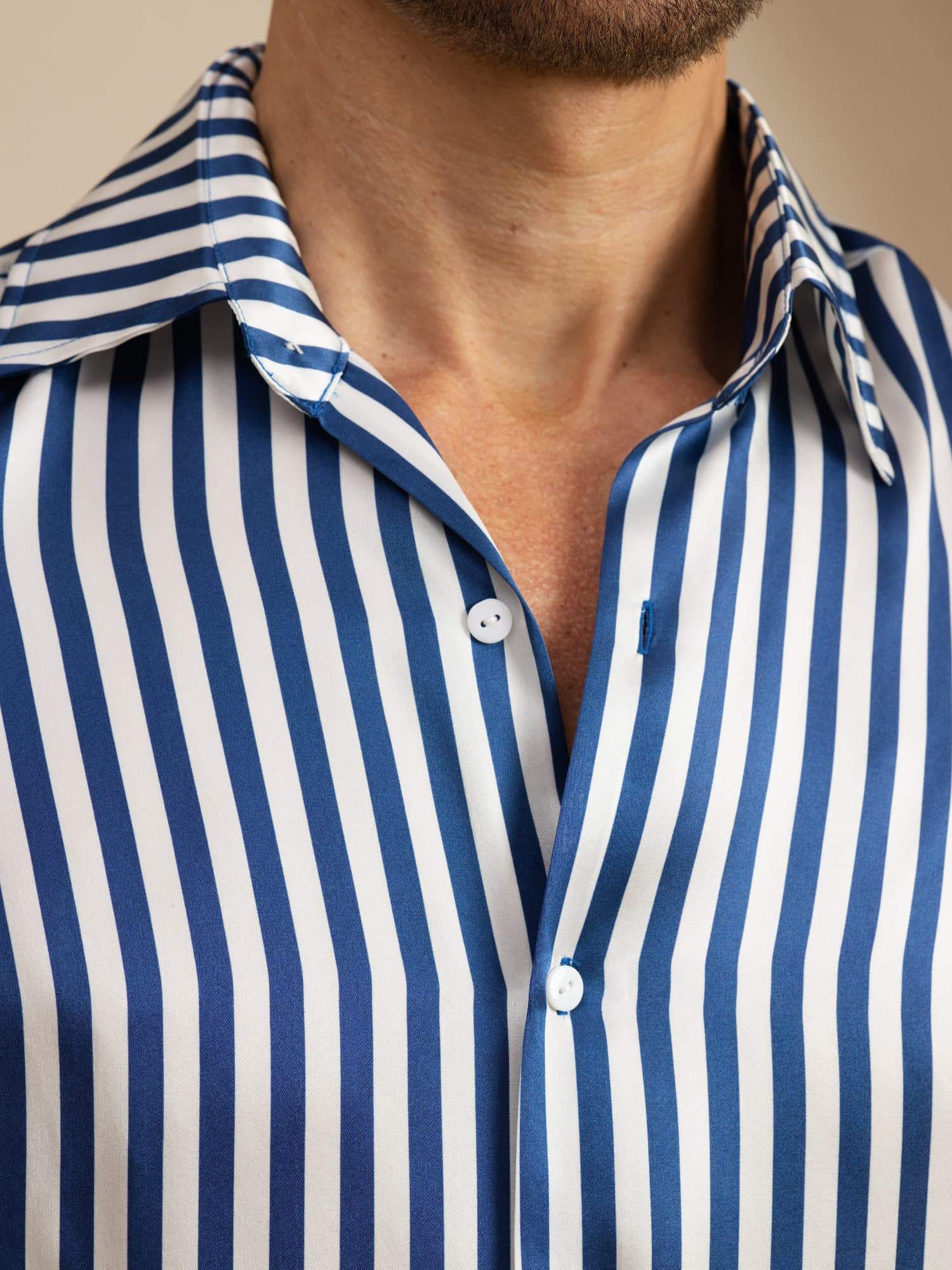 19Momme Silk Men's Long Sleeve Lapel Collar Stripe Print Shirt - Image 6