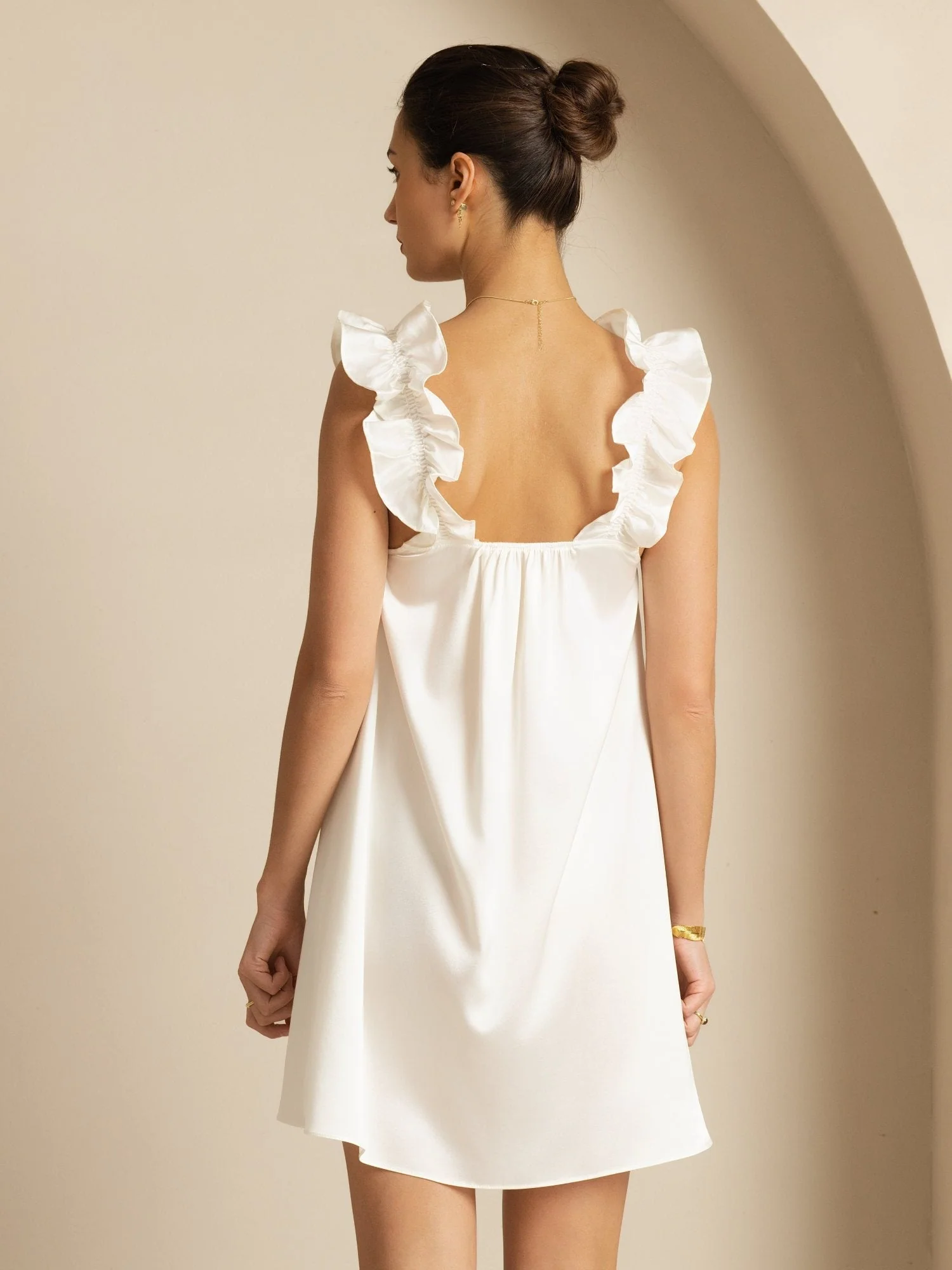 19Momme Silk Ruffle Strap Square Neck Babydoll A-Line Short Nightdress - Image 10