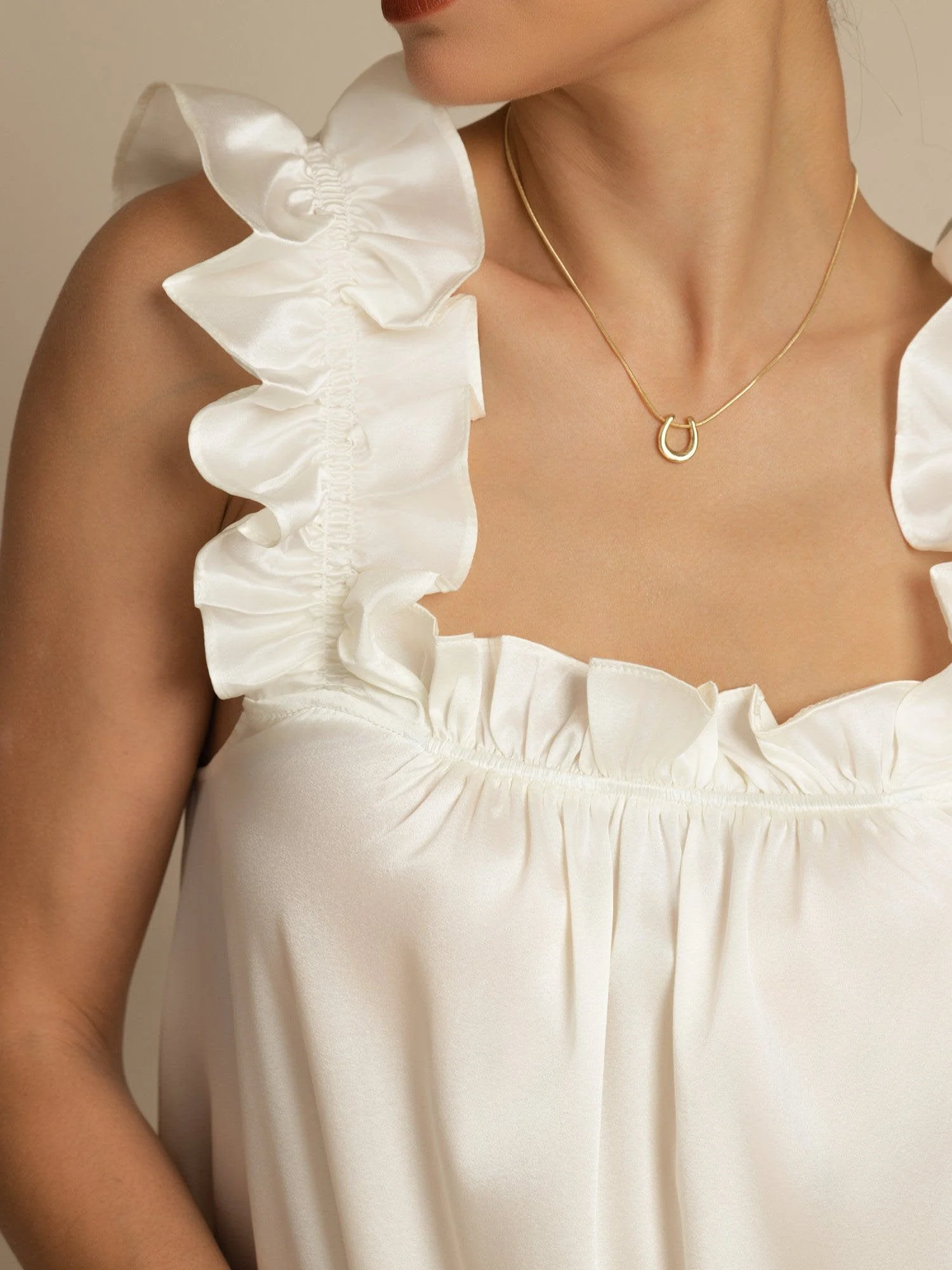 19Momme Silk Ruffle Strap Square Neck Babydoll A-Line Short Nightdress - Image 13