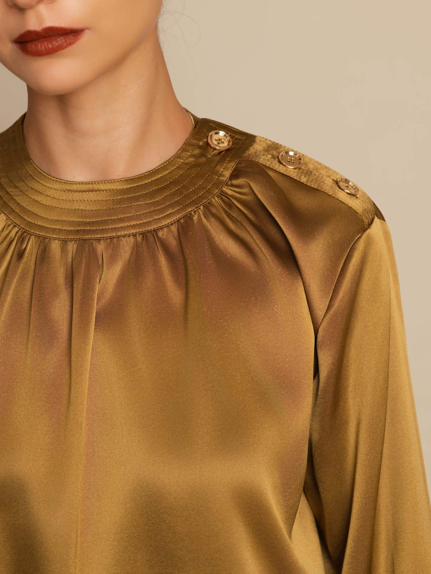 19Momme Silk Women’s Gathered Neck Long Sleeve Blouse - Image 28