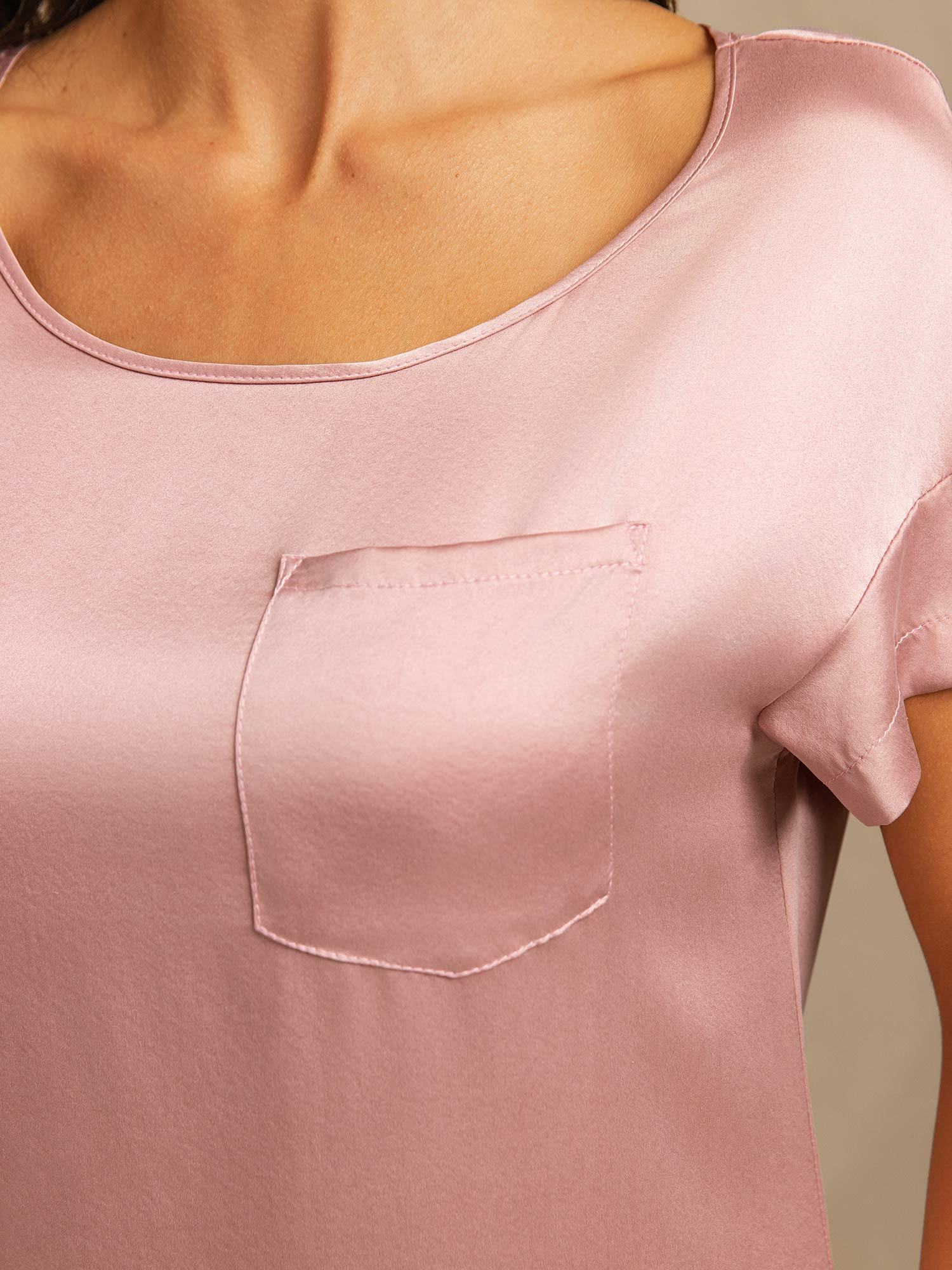 19Momme Washable Silk Short Sleeve Round Neck Short Nightdress - Image 11