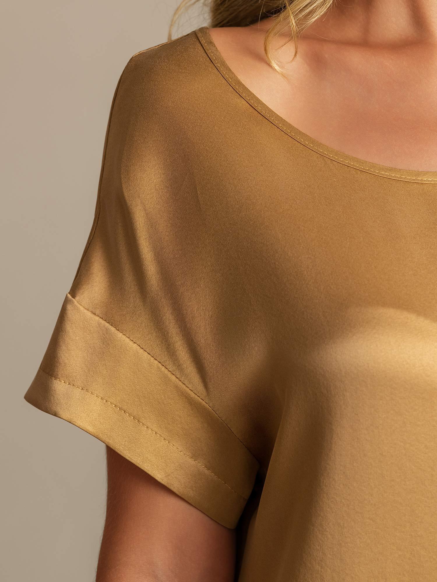 19Momme Washable Silk Short Sleeve Round Neck Short Nightdress - Image 18