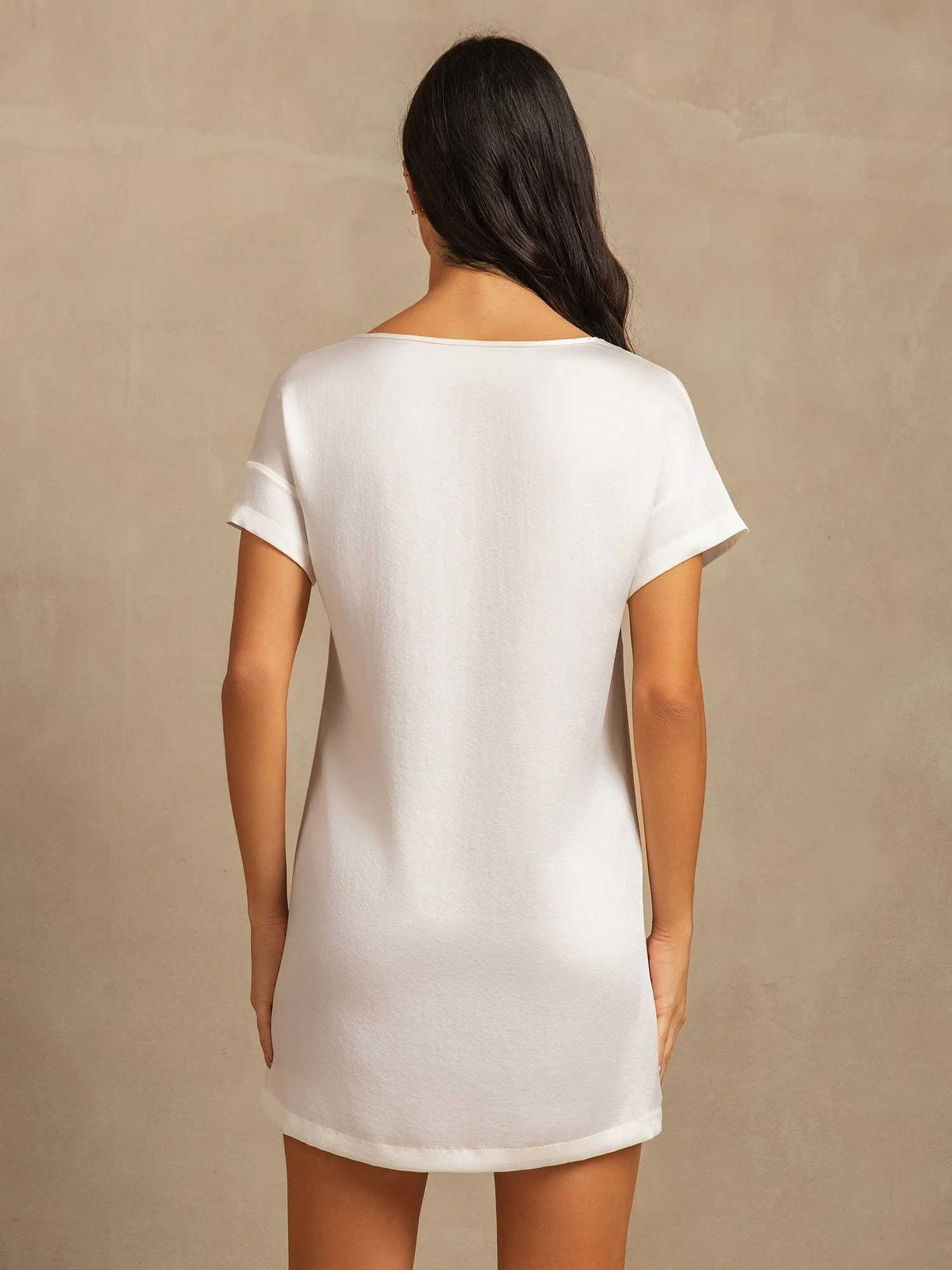 19Momme Washable Silk Short Sleeve Round Neck Short Nightdress - Image 24