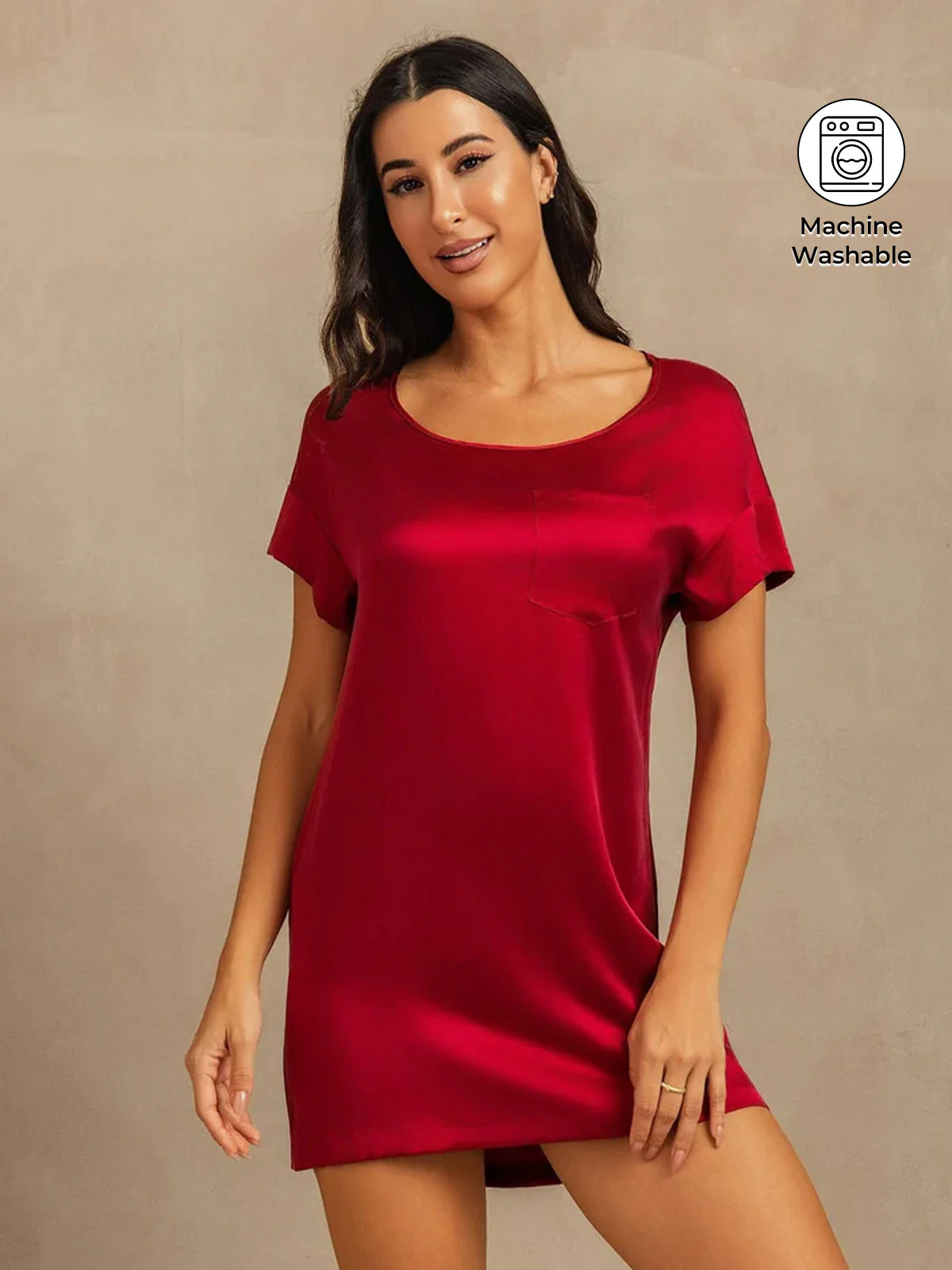 19Momme Washable Silk Short Sleeve Round Neck Short Nightdress - Image 30