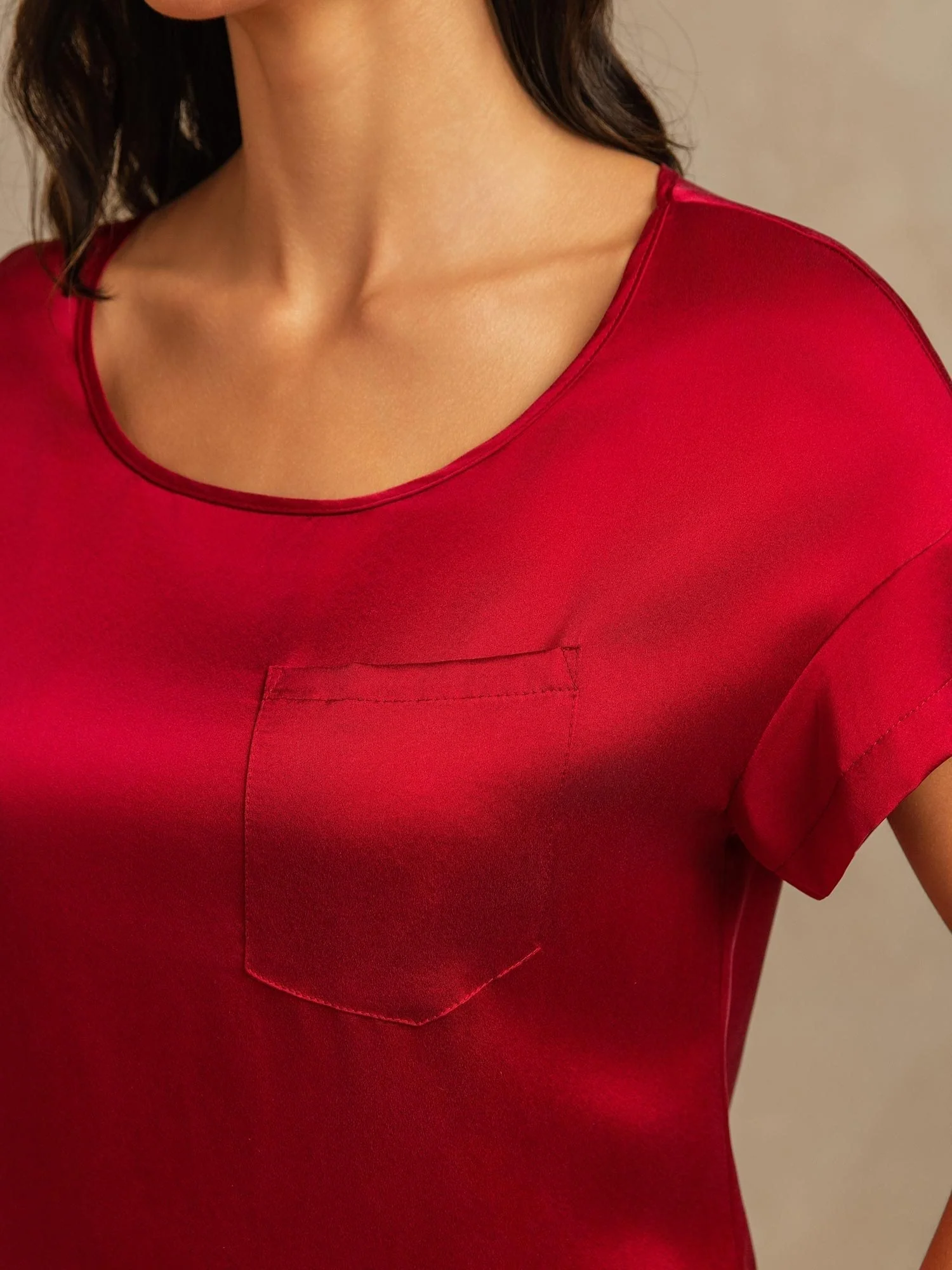 19Momme Washable Silk Short Sleeve Round Neck Short Nightdress - Image 33