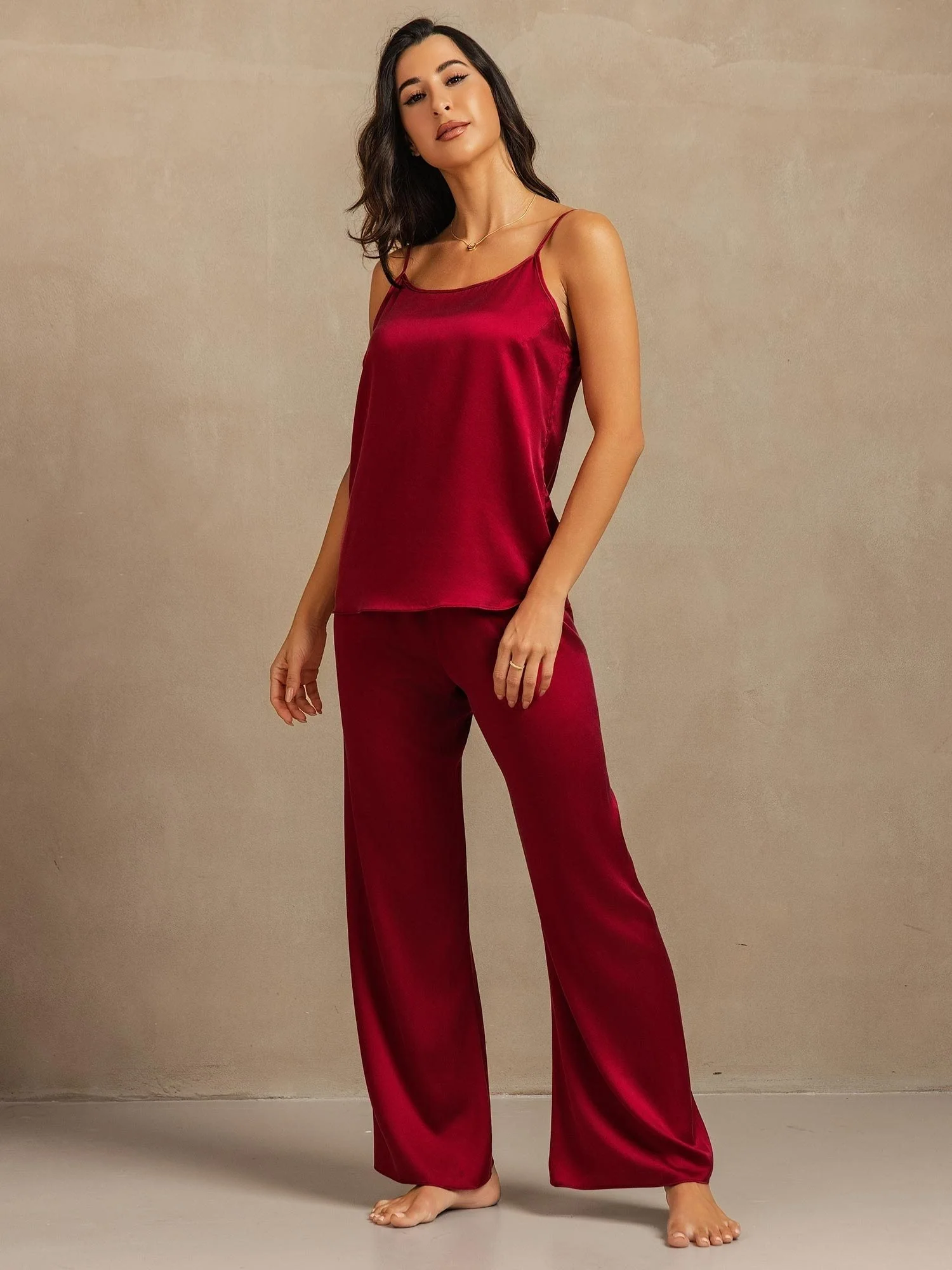 19Momme Washable Silk Spaghetti Strap Cami & Wide Leg Pants Set - Image 20
