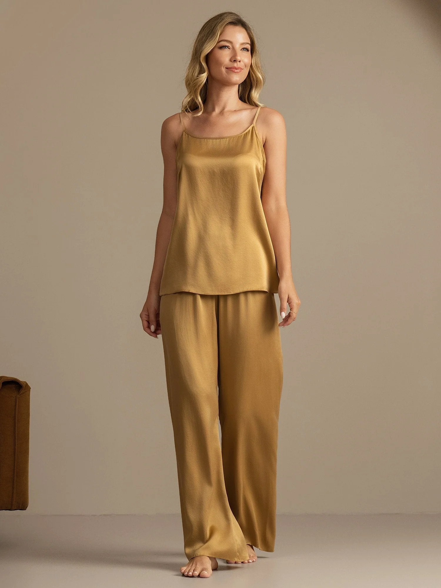 19Momme Washable Silk Spaghetti Strap Cami & Wide Leg Pants Set - Image 28