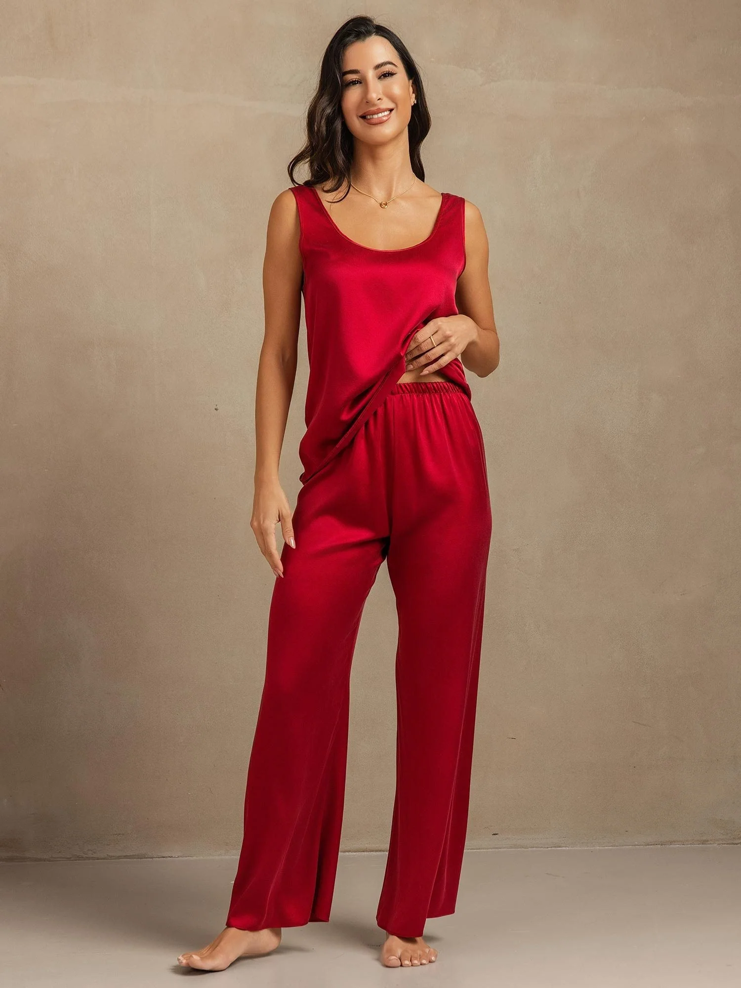 19Momme Washable Silk Tank Top & Wide Leg Pants Set - Image 19