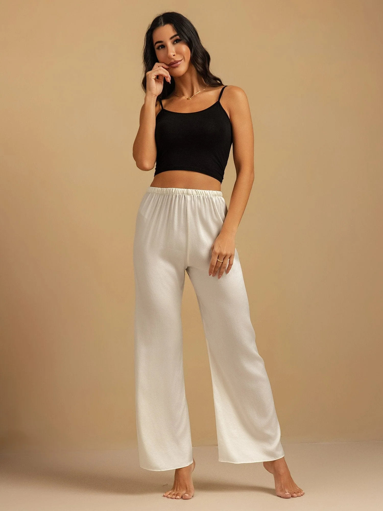 19Momme Washable Silk Wide Leg Women's Sleep Pants with Elastic Waist - Image 36