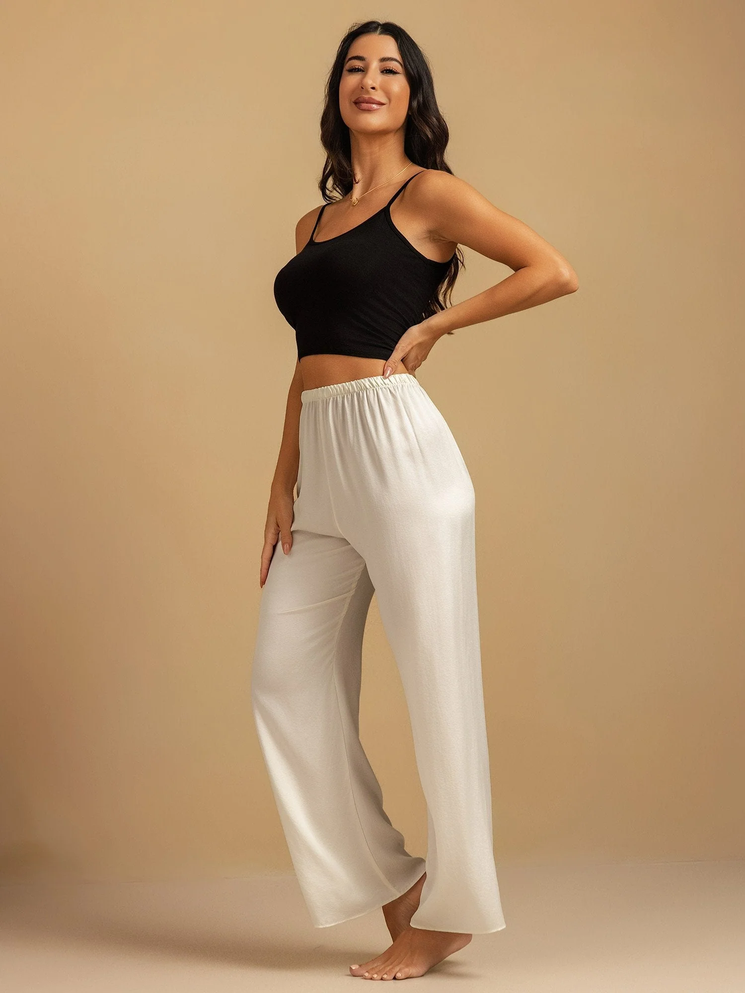 19Momme Washable Silk Wide Leg Women's Sleep Pants with Elastic Waist - Image 38