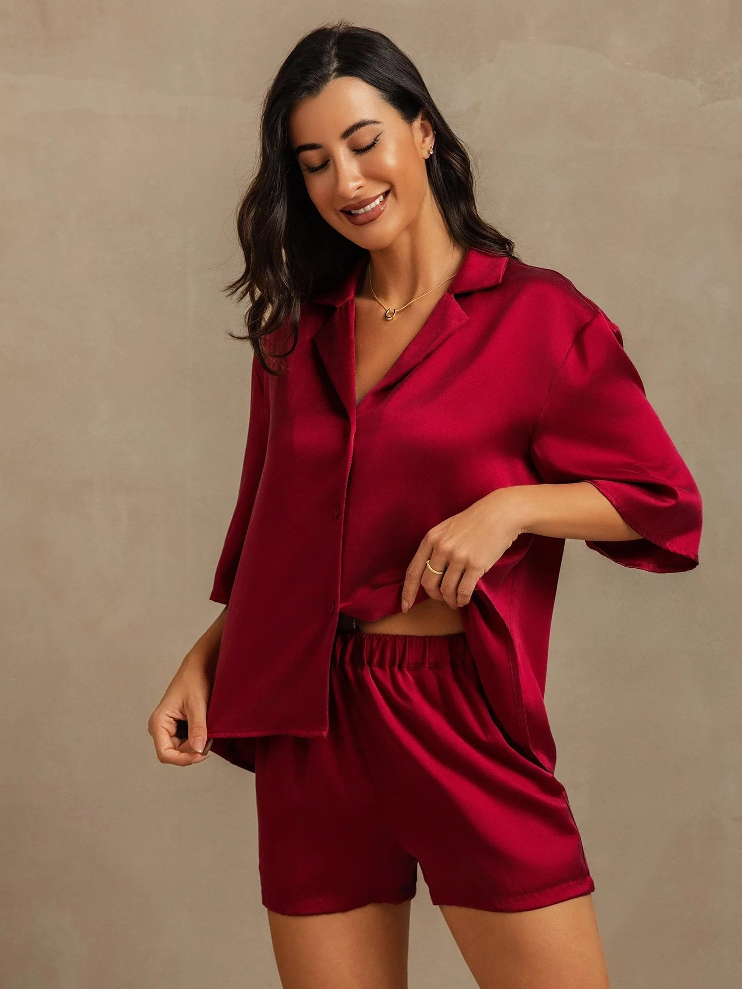 19Momme Women's Washable Silk Notch Collar Pyjamas Set with Side Pockets - Image 22