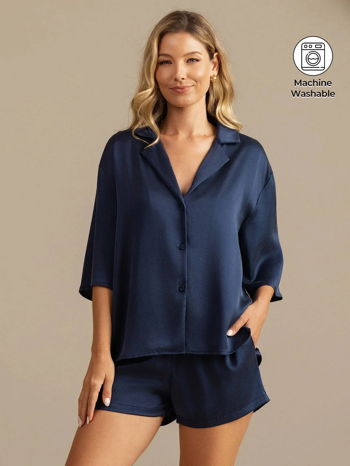 19Momme Women's Washable Silk Notch Collar Pyjamas Set with Side Pockets - Image 23