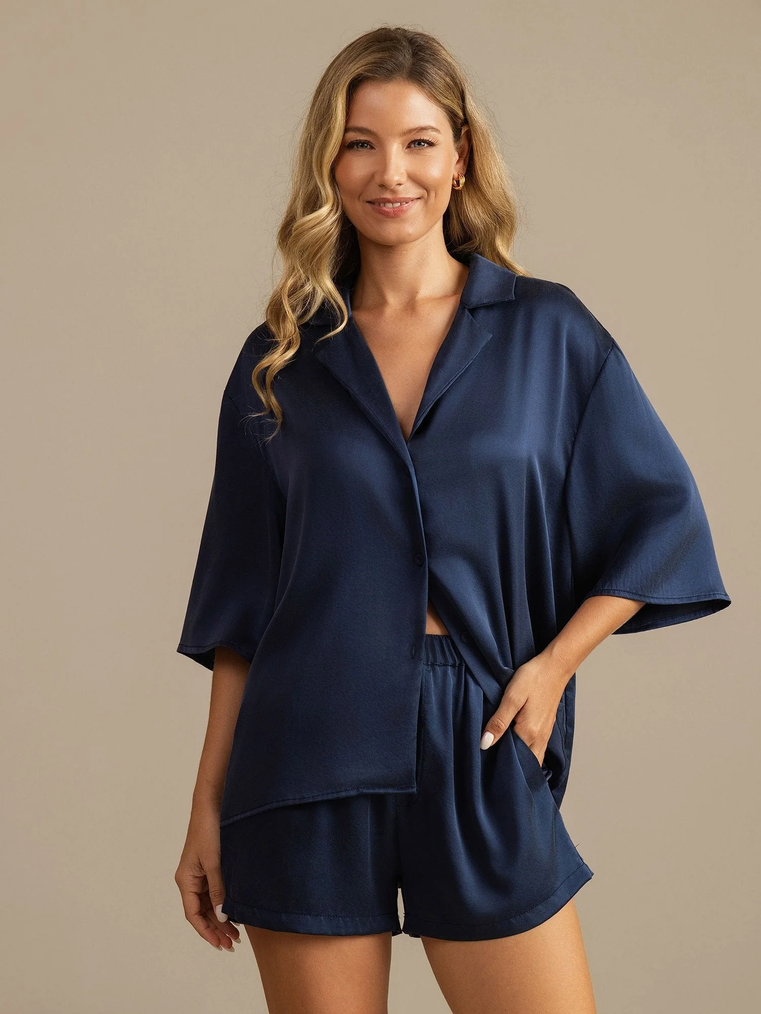 19Momme Women's Washable Silk Notch Collar Pyjamas Set with Side Pockets - Image 28