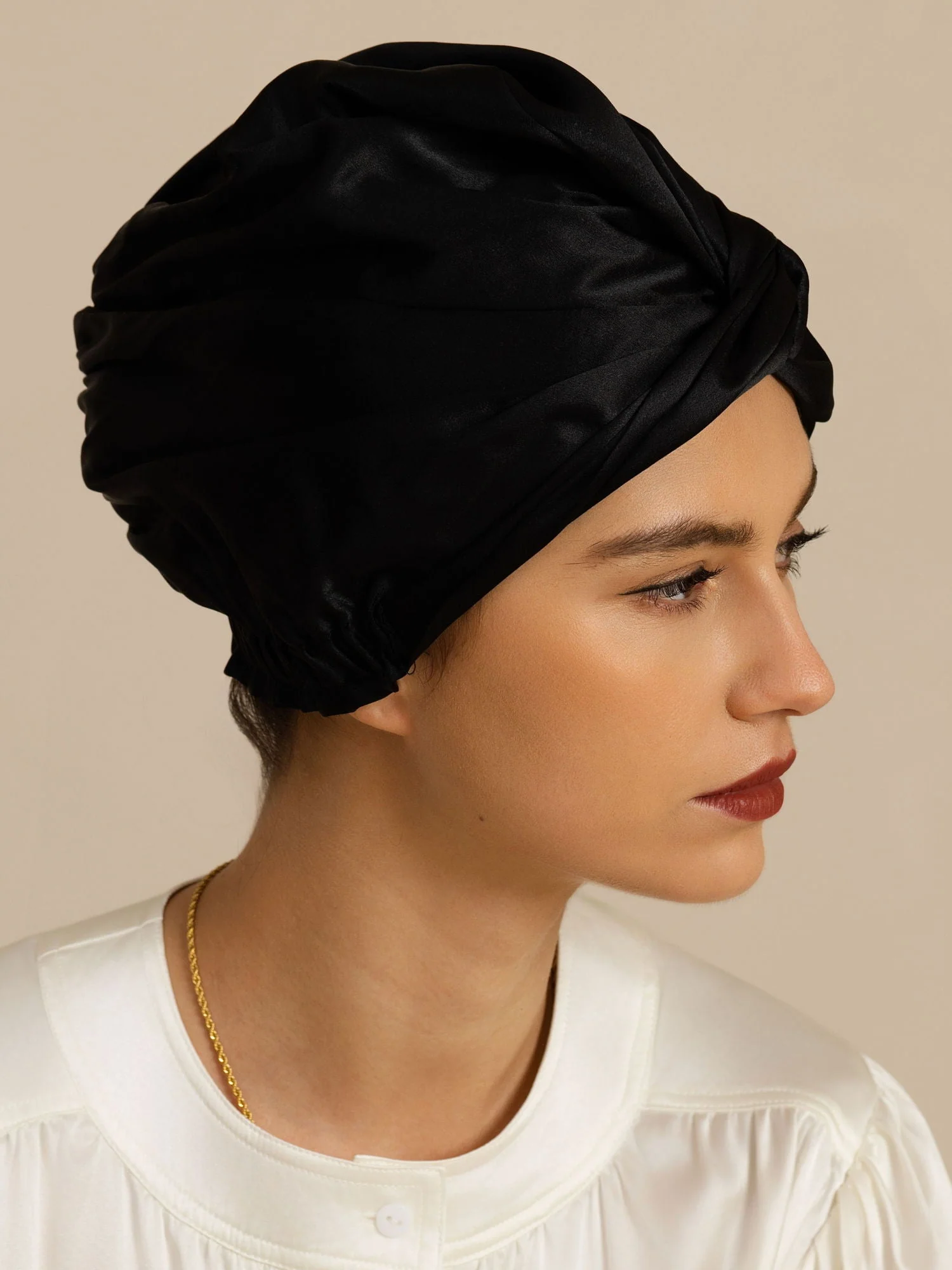 22Momme Pure Silk Knot-Front Hair Bonnet with Adjustable Button Design - Image 10