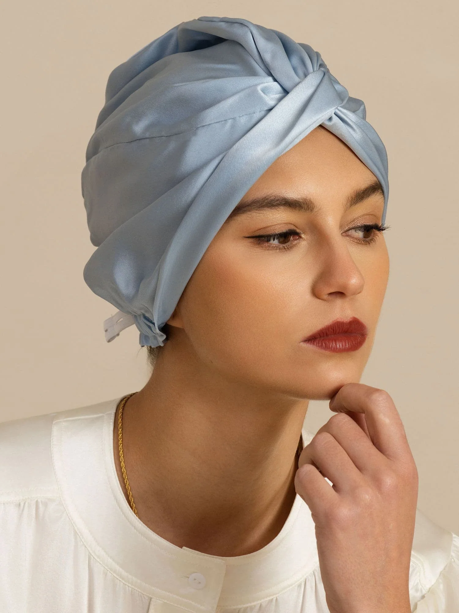 22Momme Pure Silk Knot-Front Hair Bonnet with Adjustable Button Design - Image 11