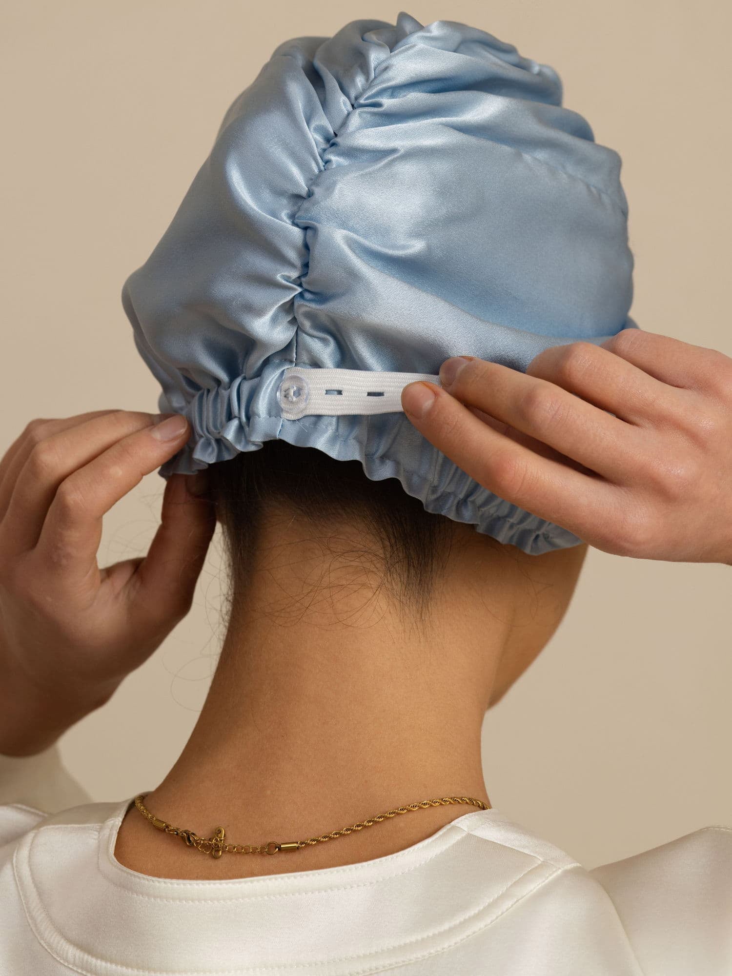22Momme Pure Silk Knot-Front Hair Bonnet with Adjustable Button Design - Image 12