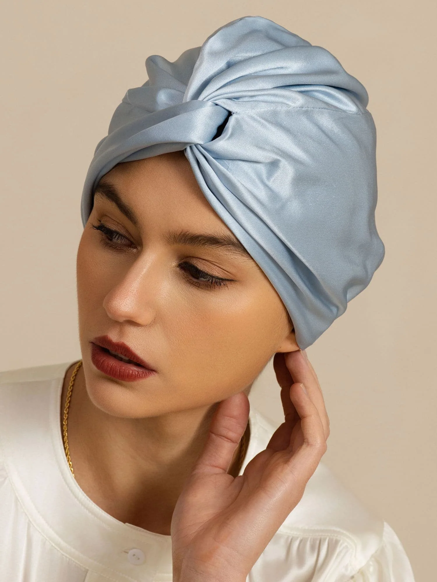 22Momme Pure Silk Knot-Front Hair Bonnet with Adjustable Button Design - Image 13