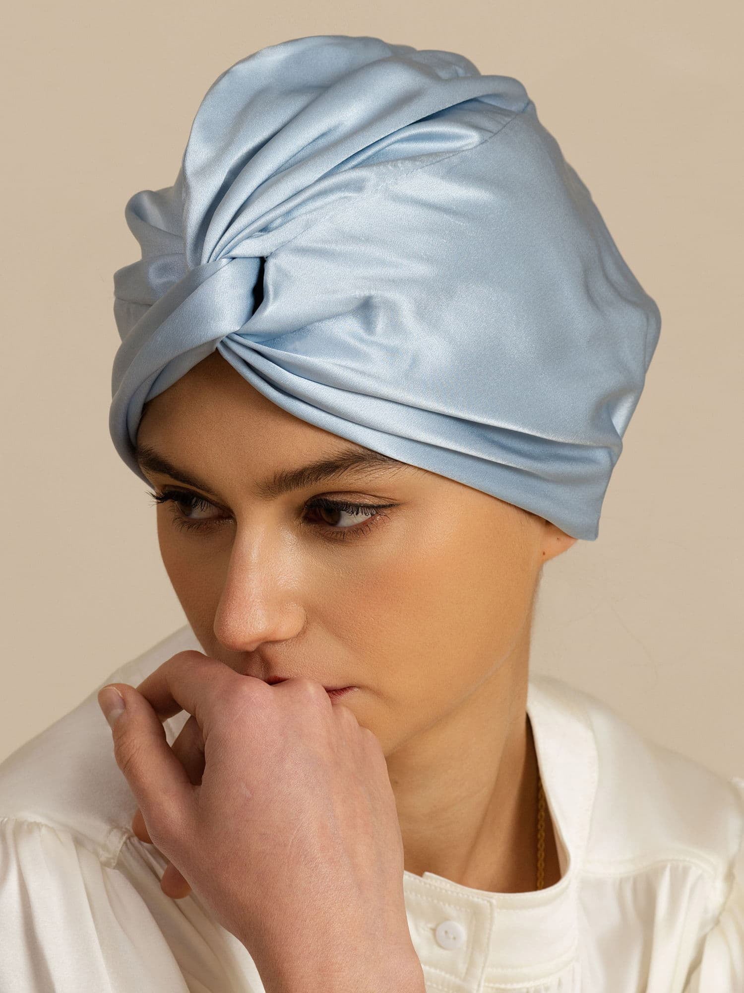 22Momme Pure Silk Knot-Front Hair Bonnet with Adjustable Button Design - Image 16