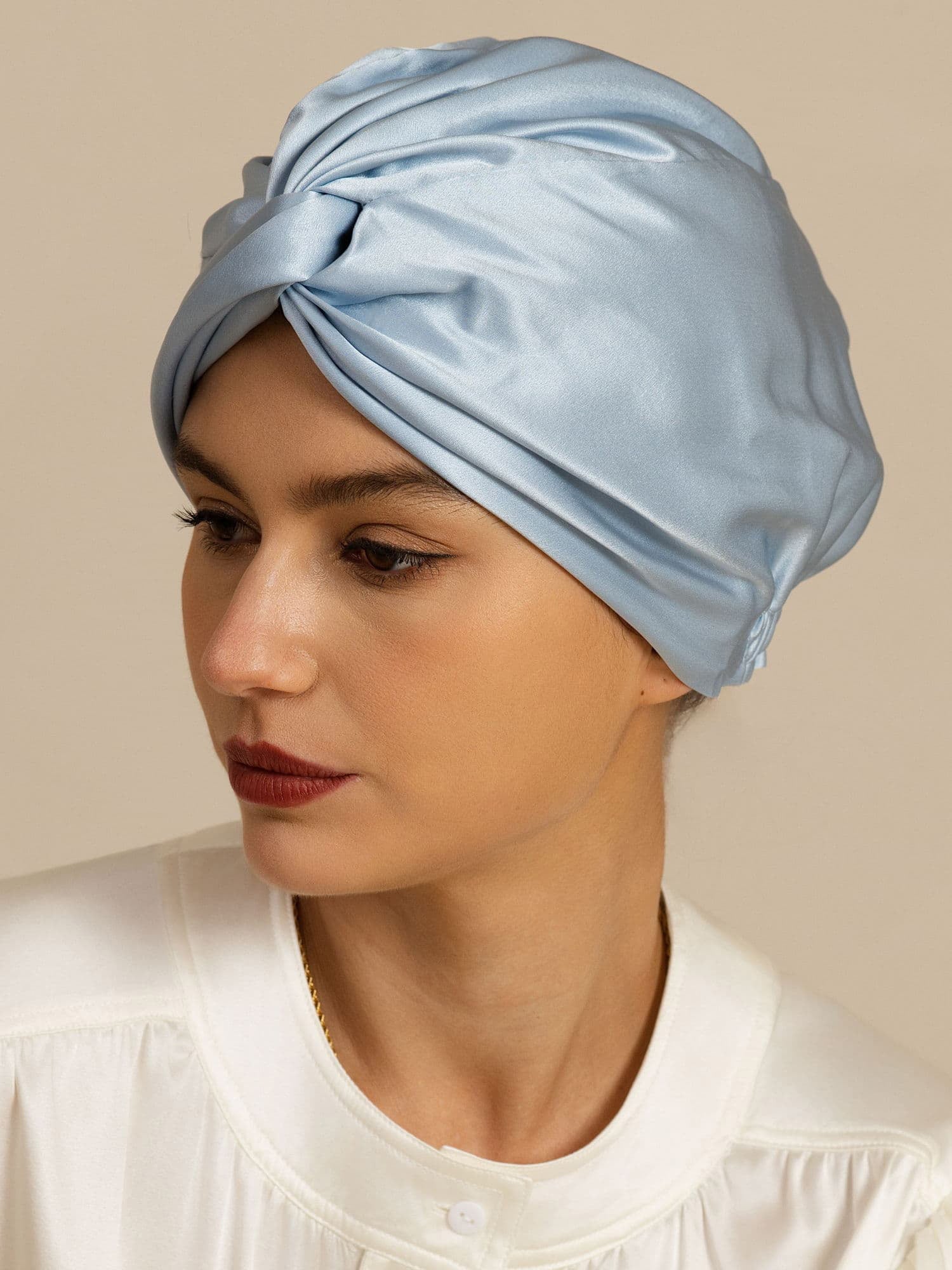 22Momme Pure Silk Knot-Front Hair Bonnet with Adjustable Button Design - Image 17