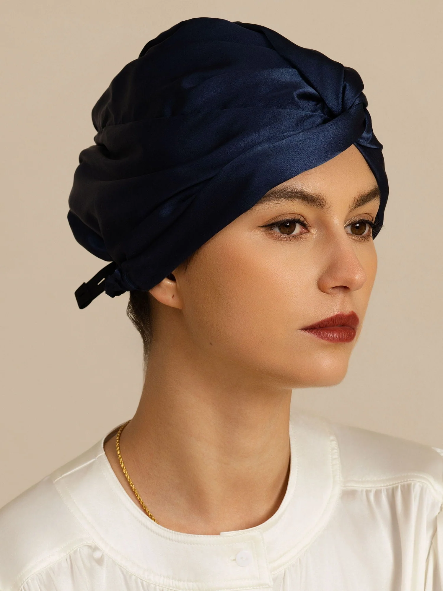 22Momme Pure Silk Knot-Front Hair Bonnet with Adjustable Button Design - Image 18