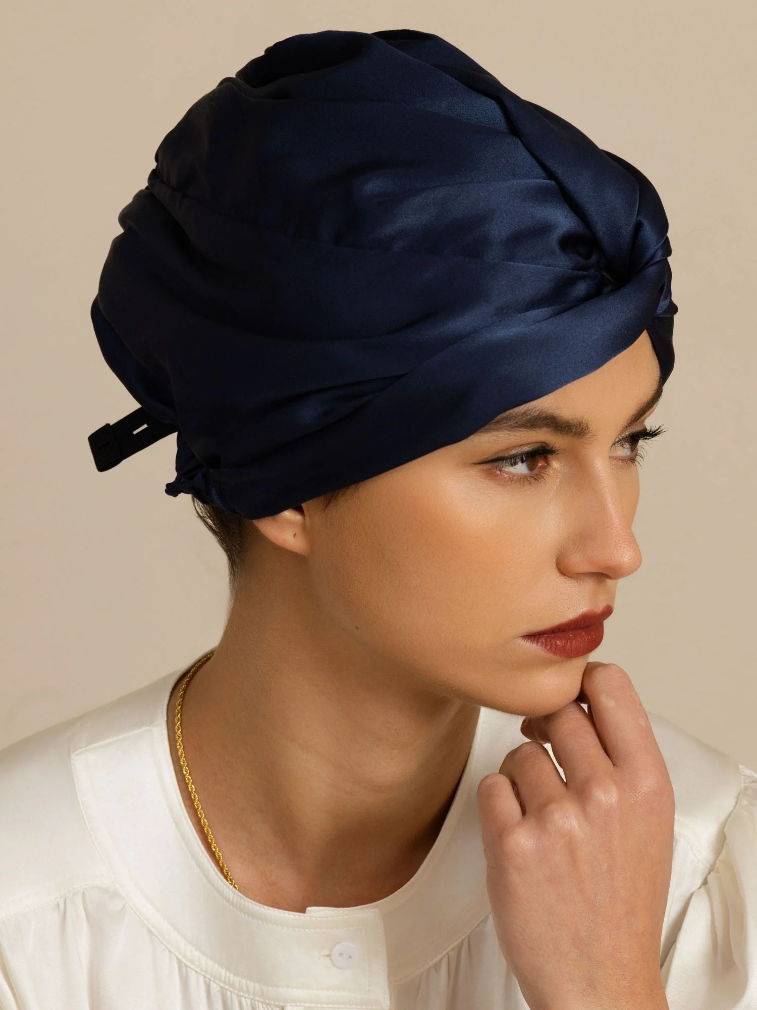 22Momme Pure Silk Knot-Front Hair Bonnet with Adjustable Button Design - Image 21