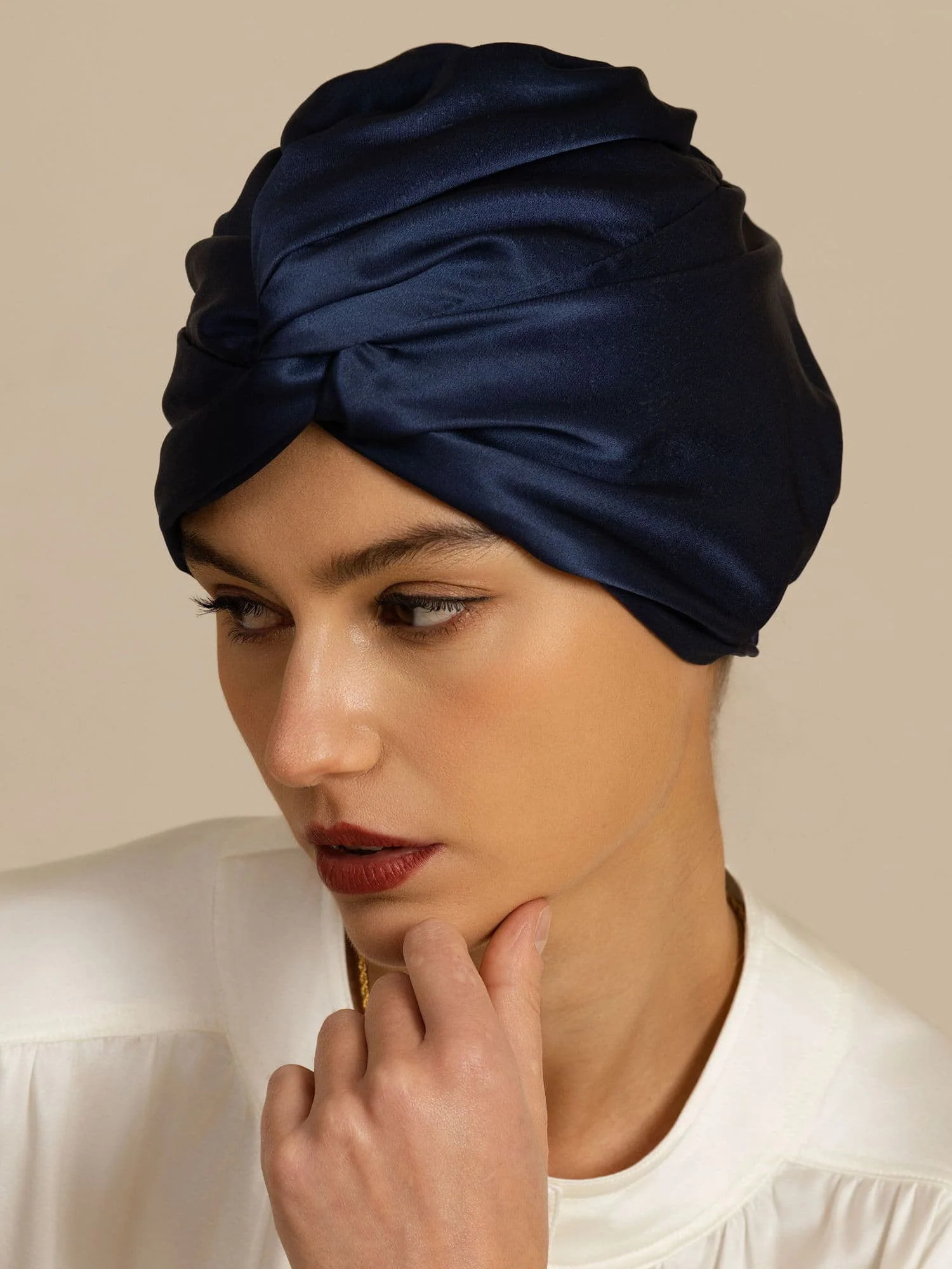 22Momme Pure Silk Knot-Front Hair Bonnet with Adjustable Button Design - Image 22