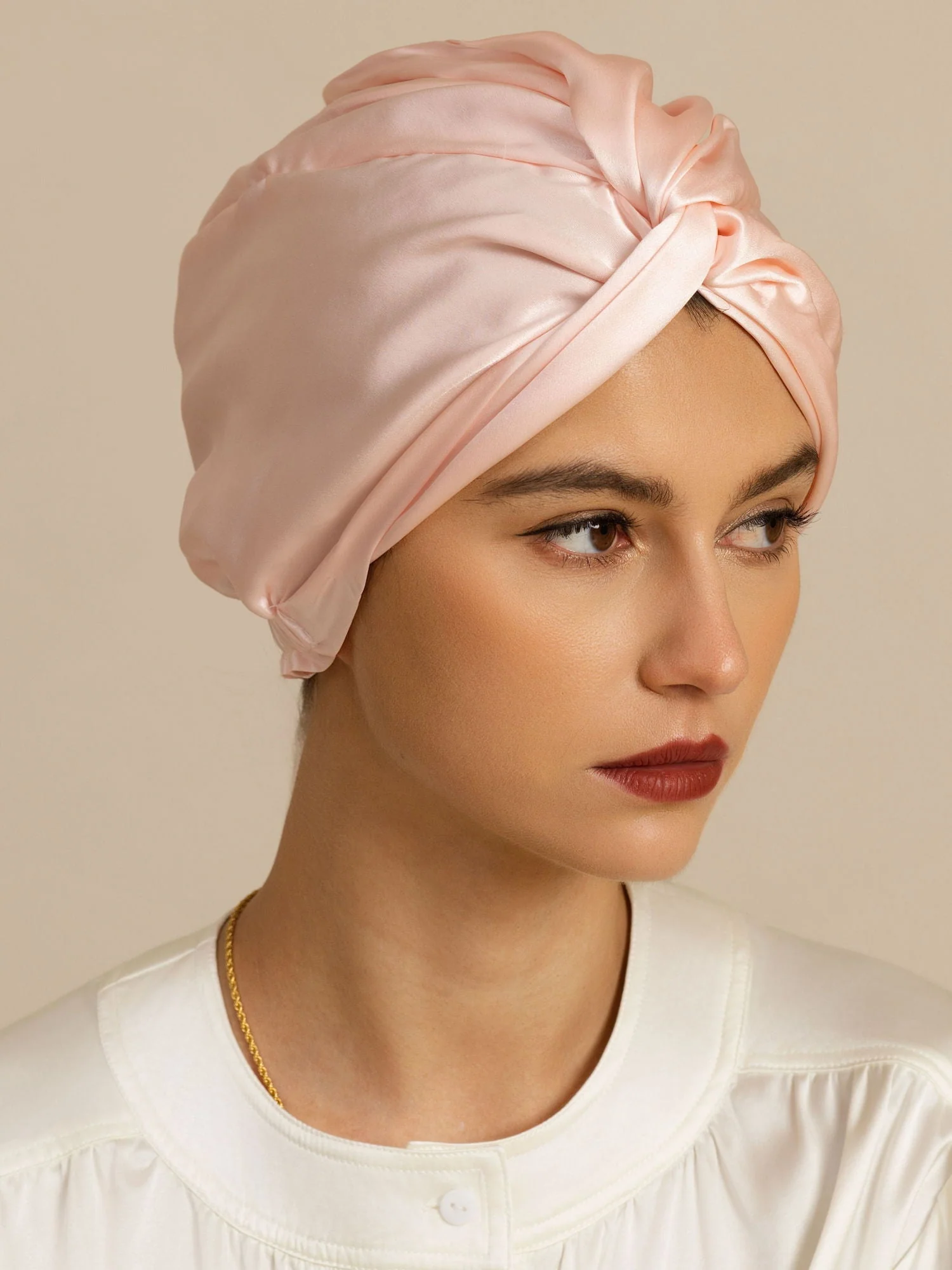 22Momme Pure Silk Knot-Front Hair Bonnet with Adjustable Button Design - Image 23