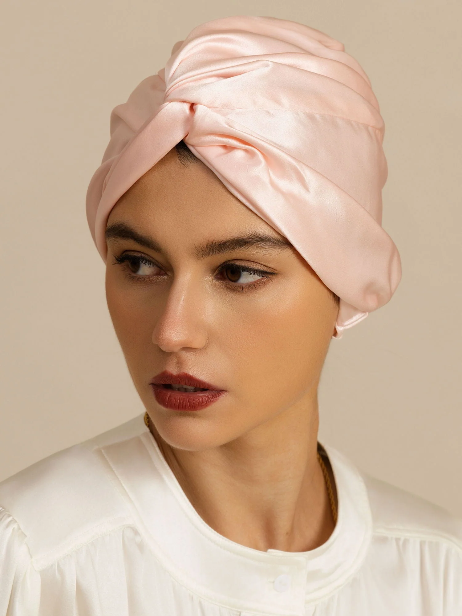 22Momme Pure Silk Knot-Front Hair Bonnet with Adjustable Button Design - Image 24