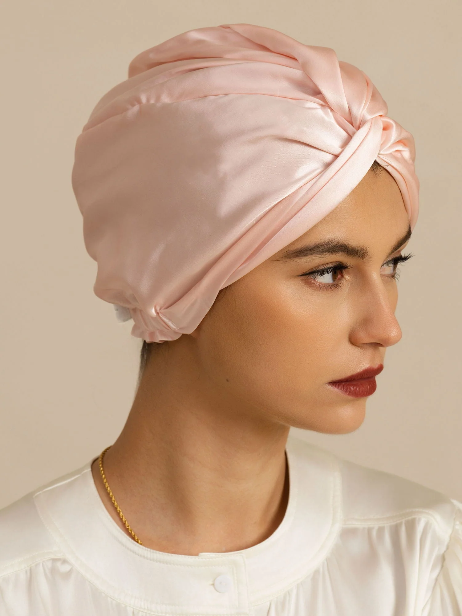22Momme Pure Silk Knot-Front Hair Bonnet with Adjustable Button Design - Image 25